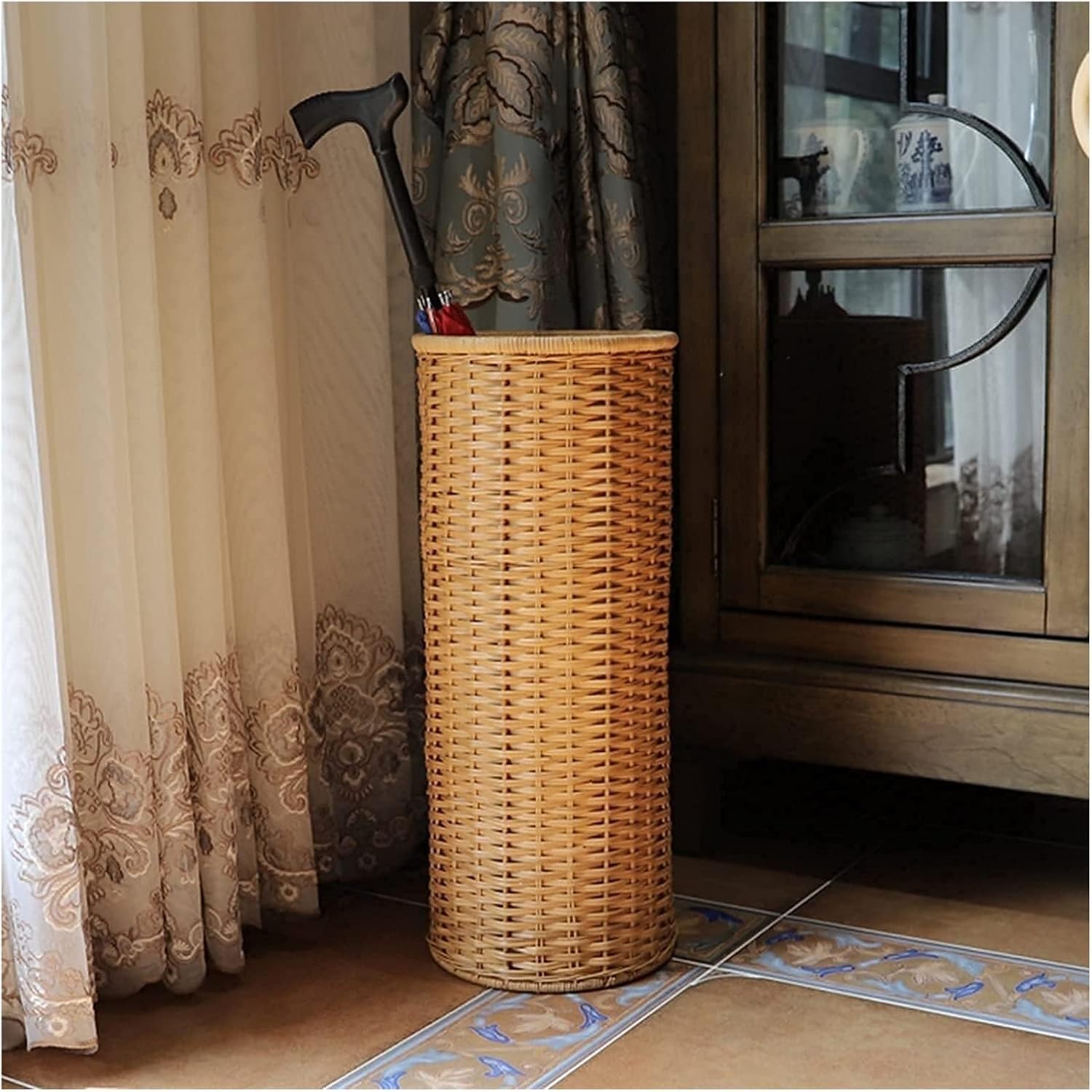 NTIYOU Bamboo Rattan Umbrella Stand Rack Organizer