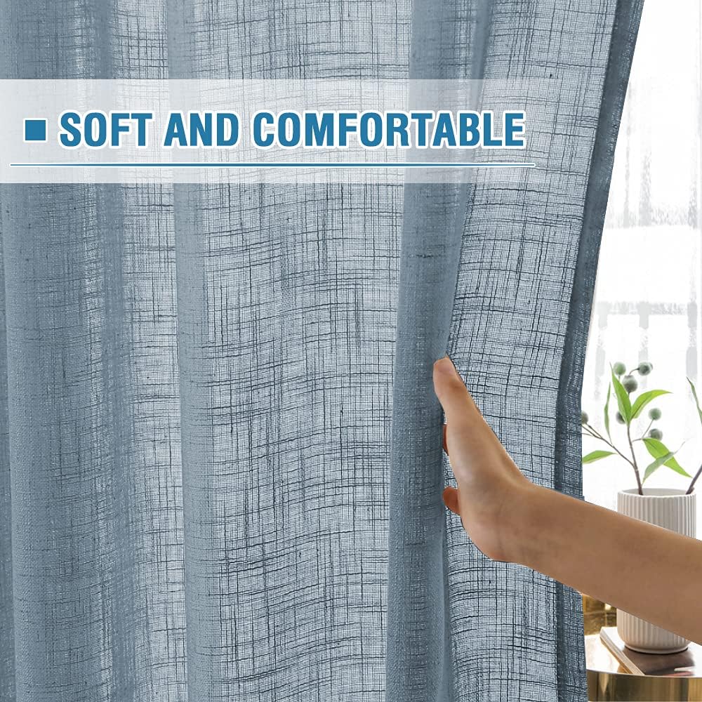 HVERSAILTEX Linen Curtains 52x63in Stone Blue
