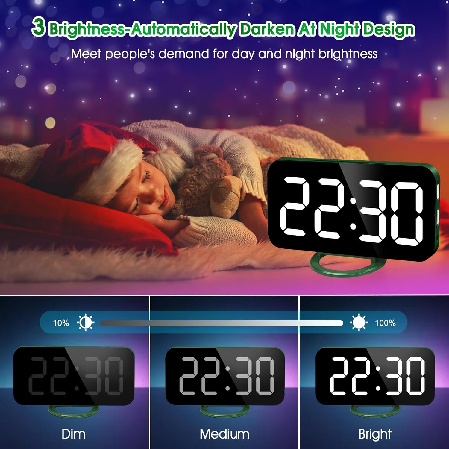 WulaWindy Digital Alarm Clock with USB Charger and Large Mirror