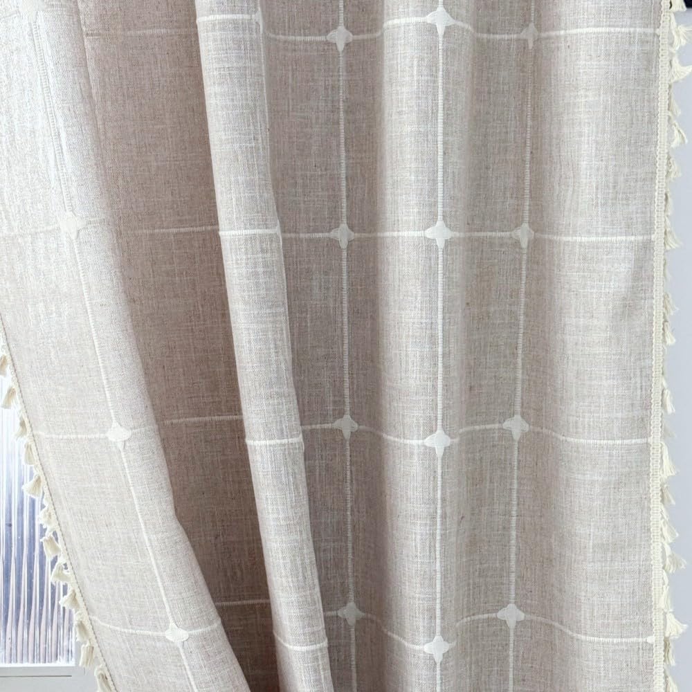 Amidoudou Boho Cotton Linen Curtains 2 Panels 96 Inches Long Tan