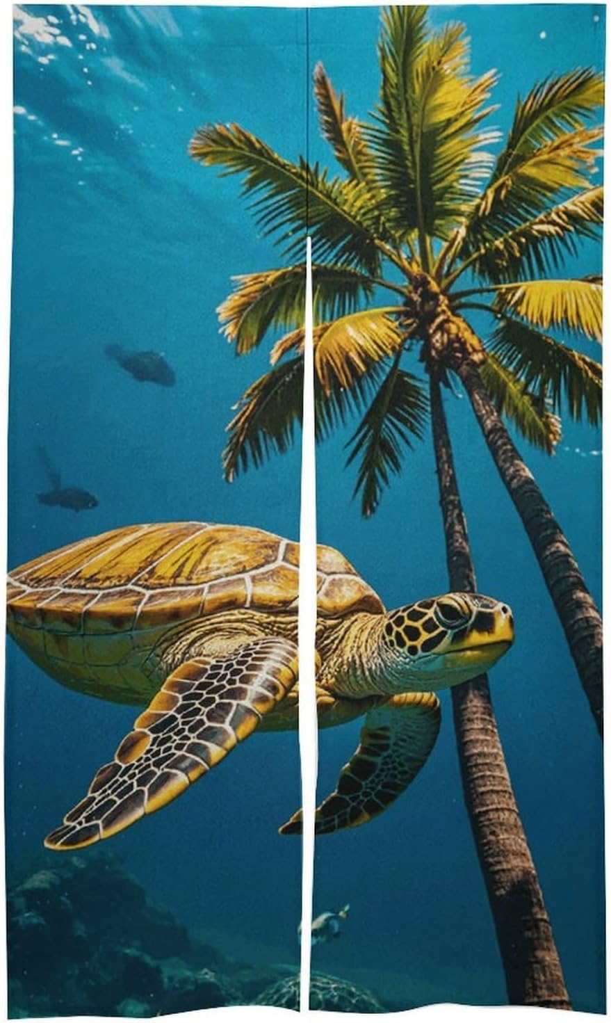 Palm Trees and Sea Turtles Diving Underwater Door Curtain 57x17 Inches