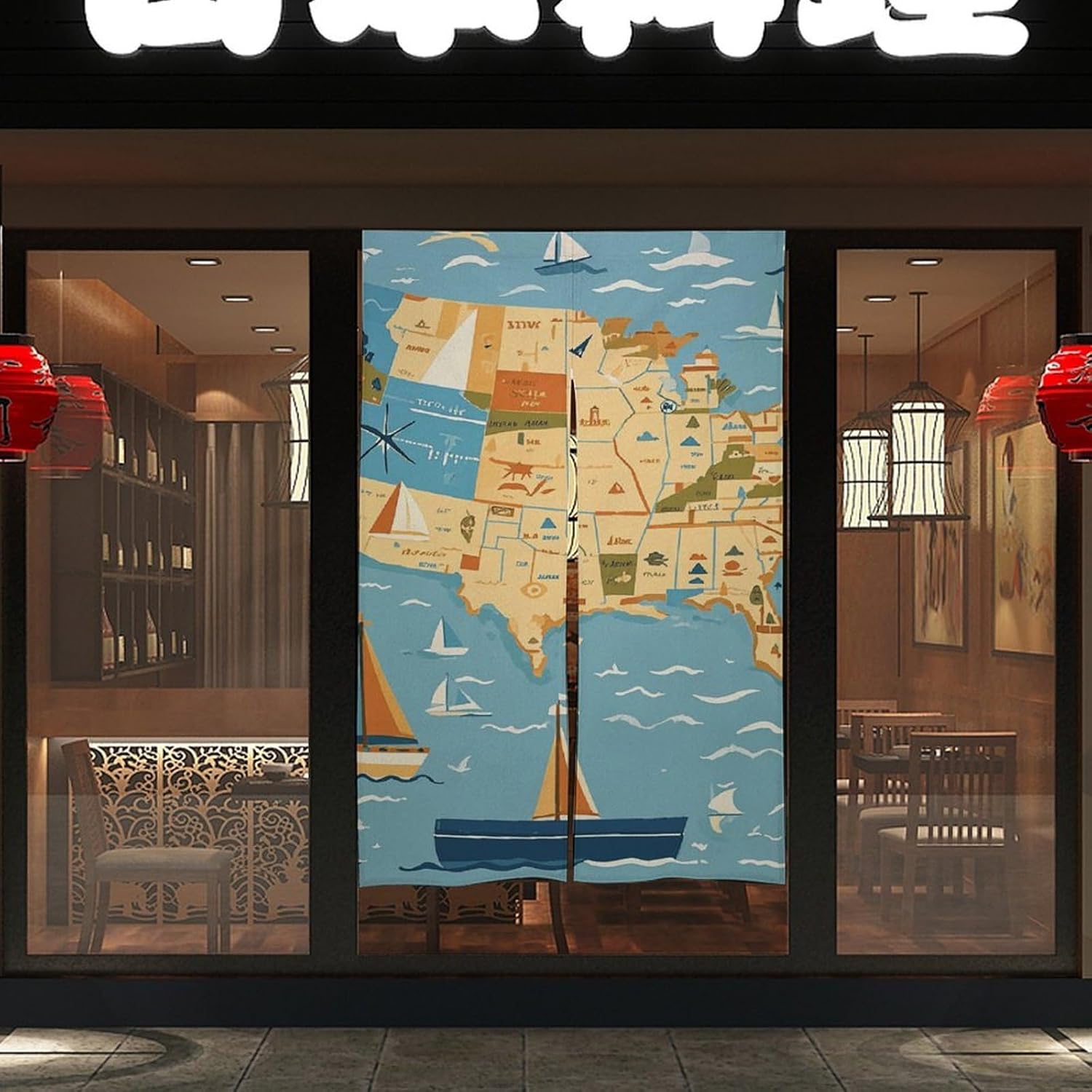 Nautical Sailboat Map Door Curtain 57x17 Inches