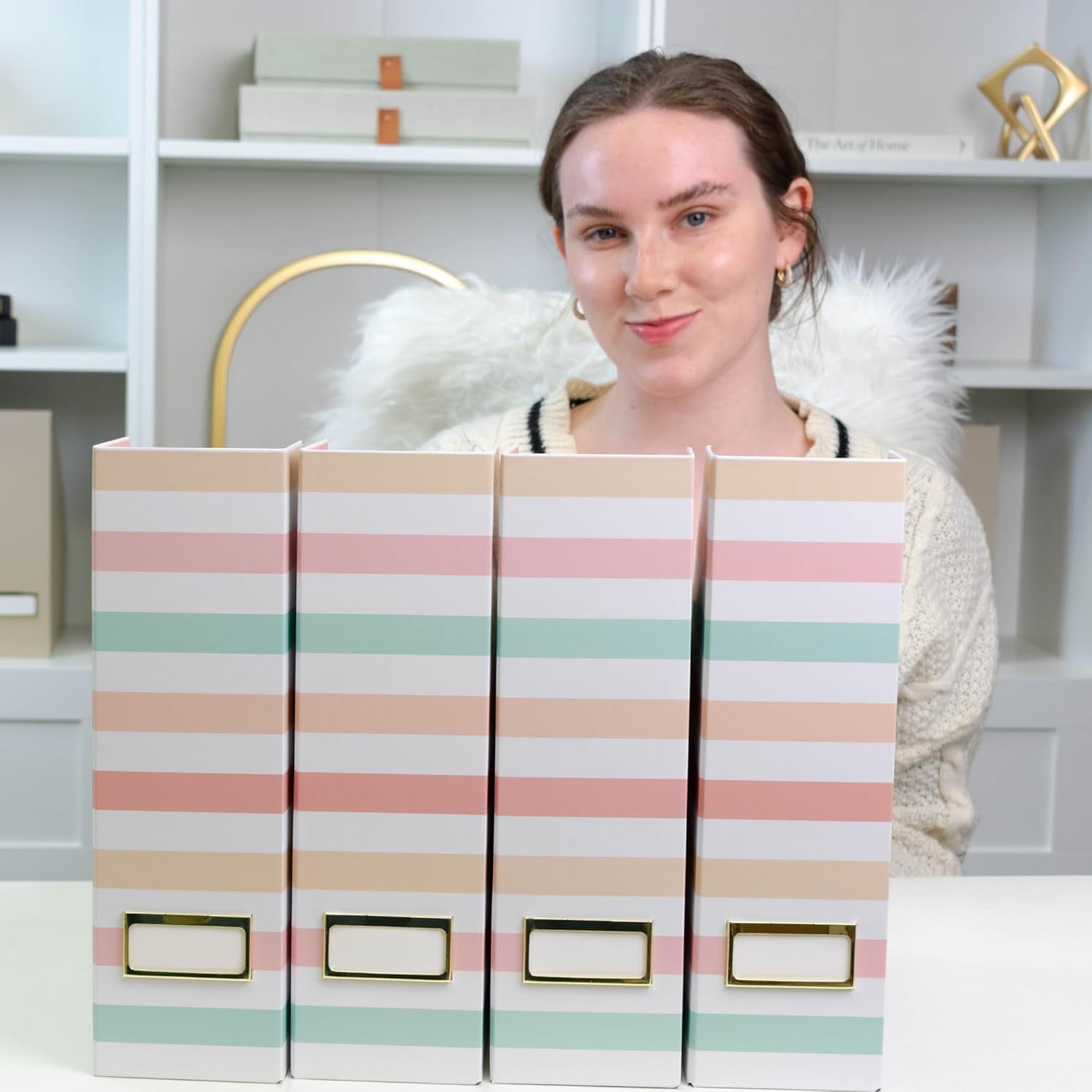 BLU MONACO Set of 4 Foldable Magazine Holders in Pastel Stripes