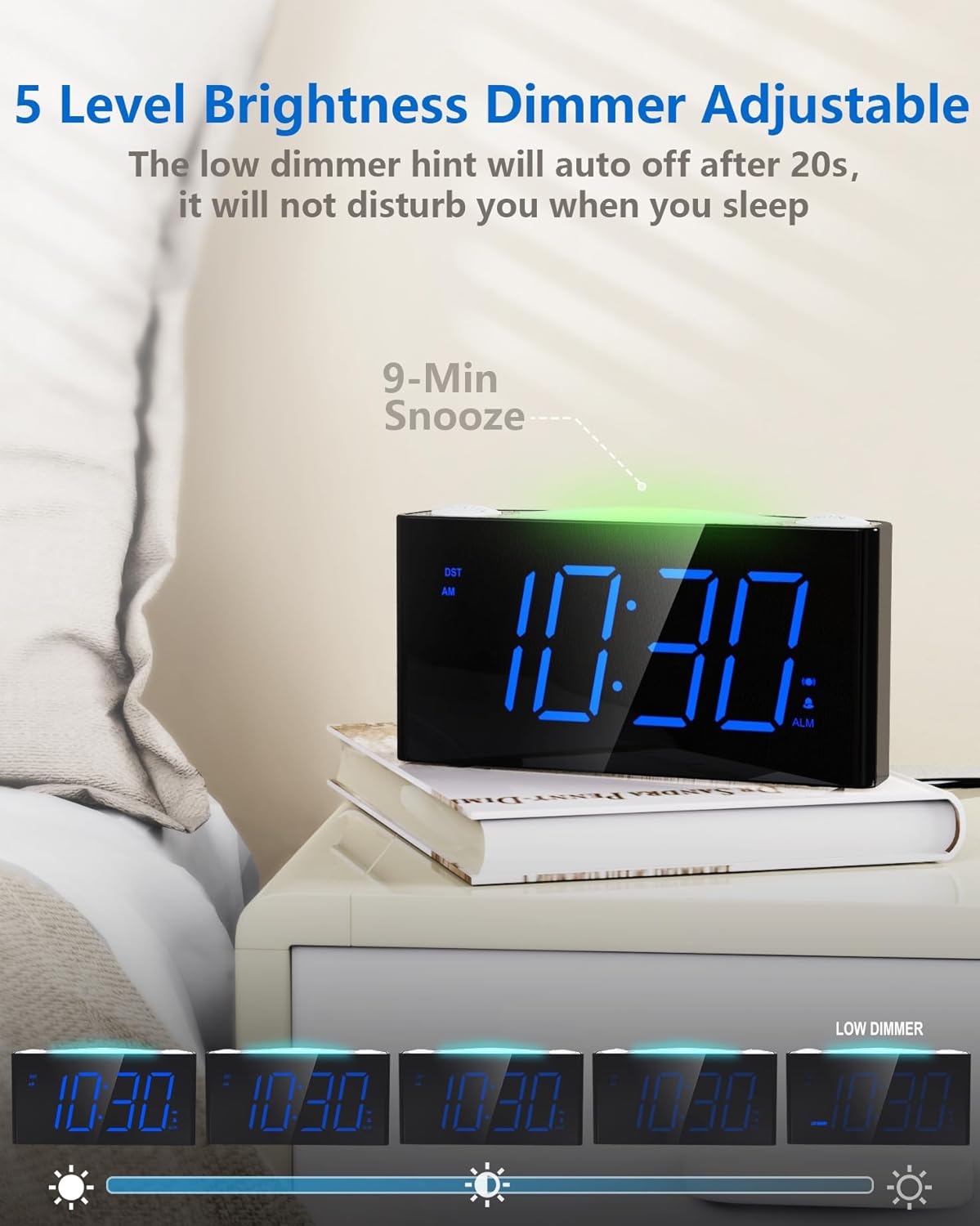 Vibrating Alarm Clock with Bed Shaker and Night Light