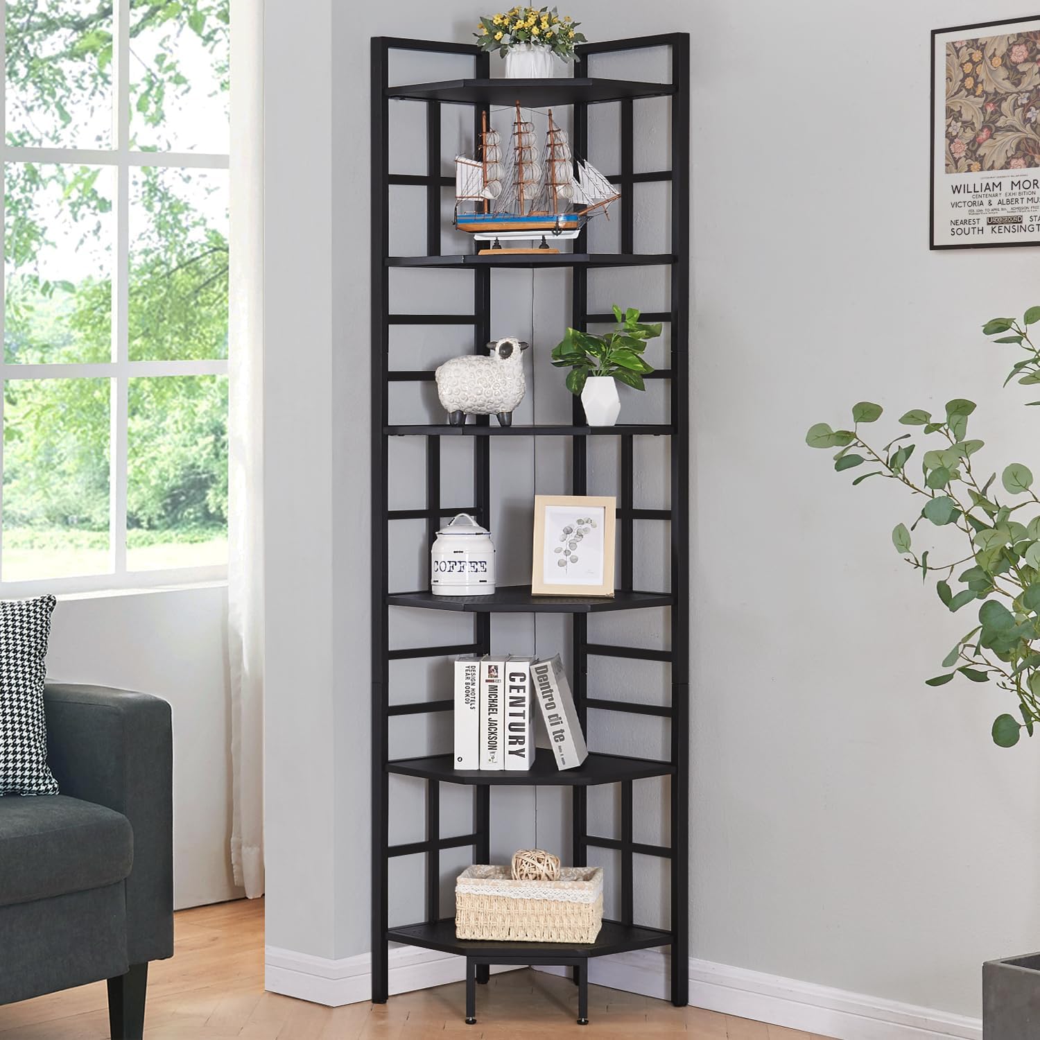 HOMISSUE 6 Tier Corner Bookshelf Black 769 Inch Tall