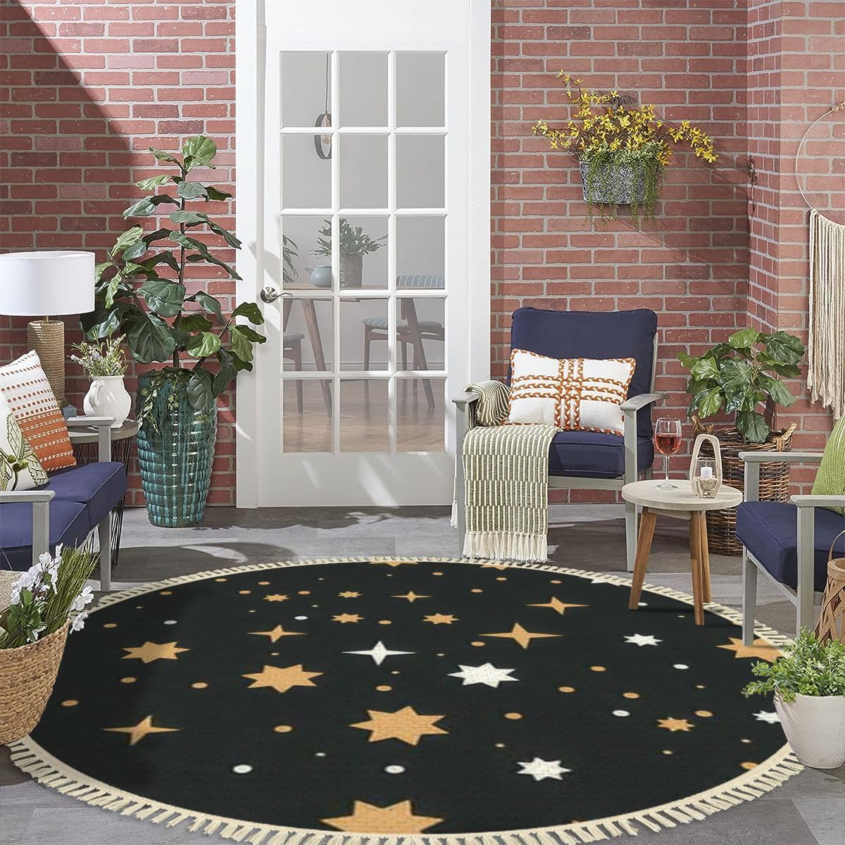 4 Round Tassels Carpet Bohemian Area Rug