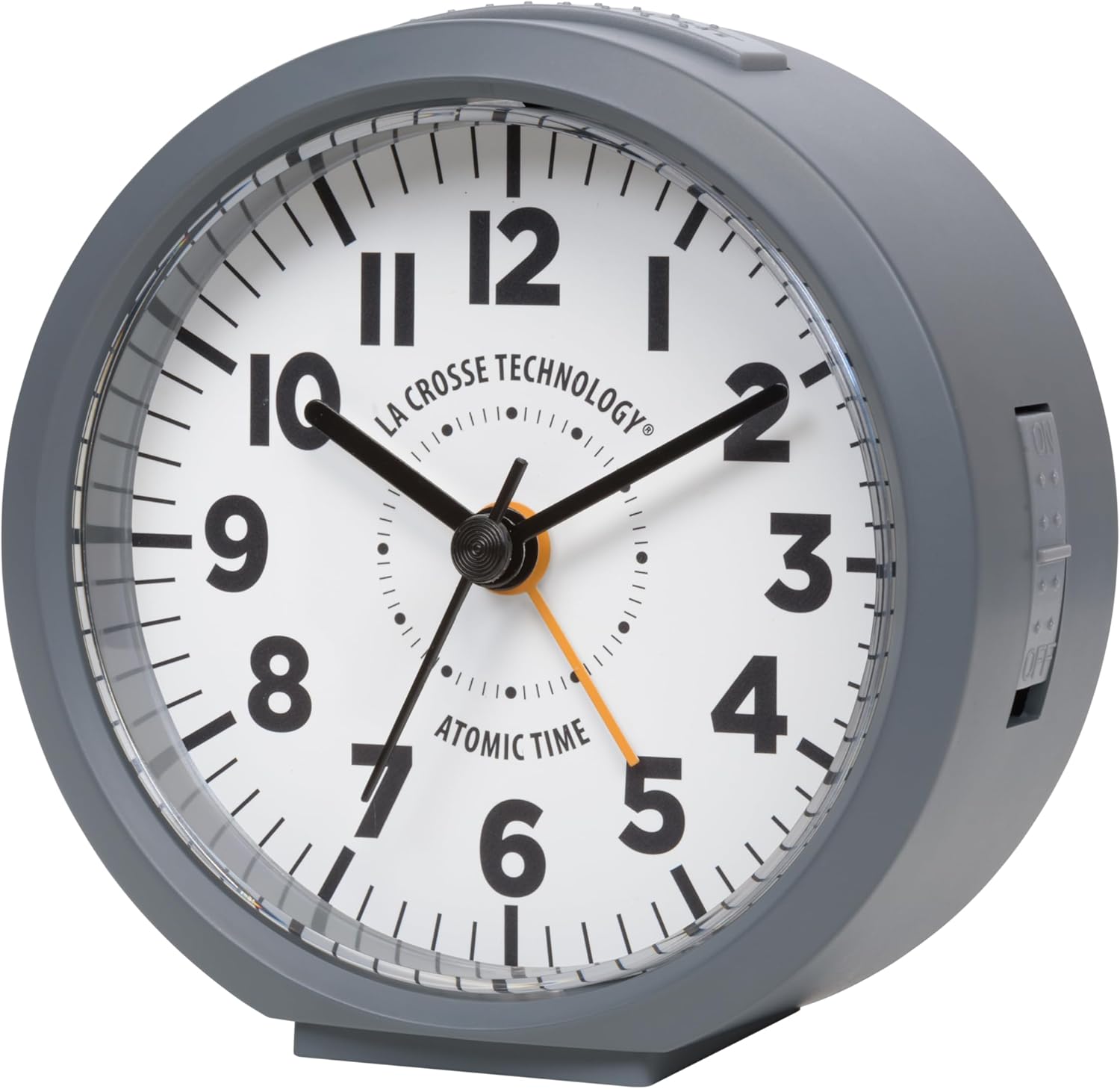 La Crosse Technology Atomic Analog Alarm Clock 4 Inch Round Gray