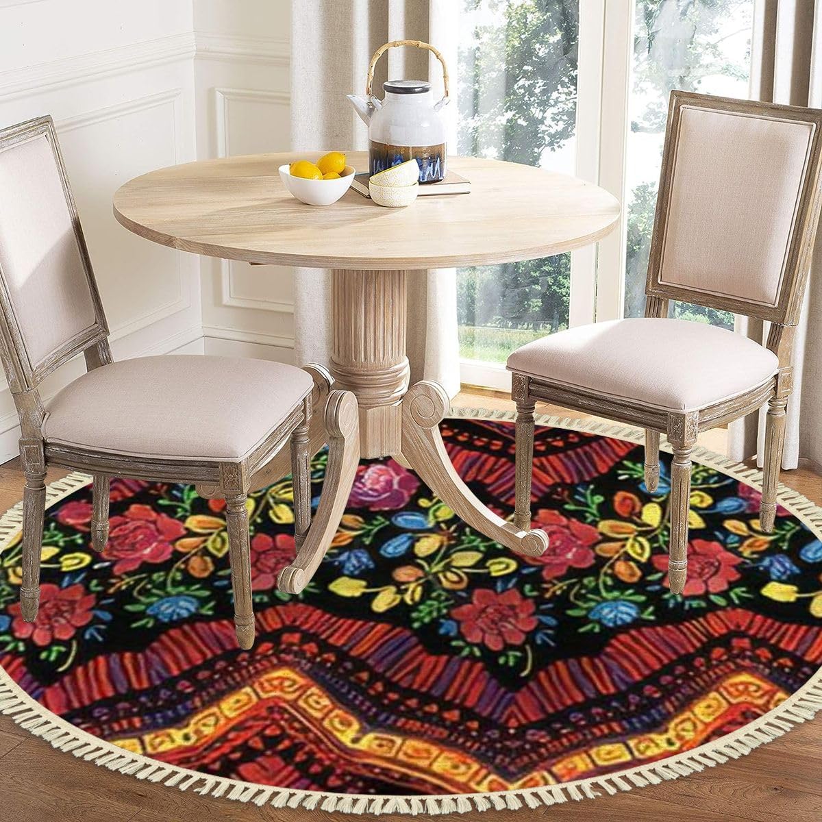 4 Round Tassel Carpet Bohemian Vintage Design