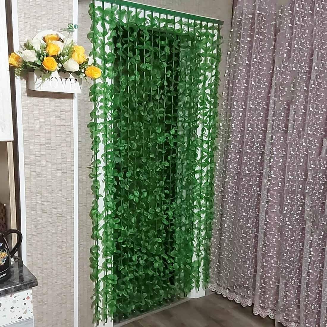 Green Leaves Fringe Bamboo Beaded Curtain for Doors and Windows