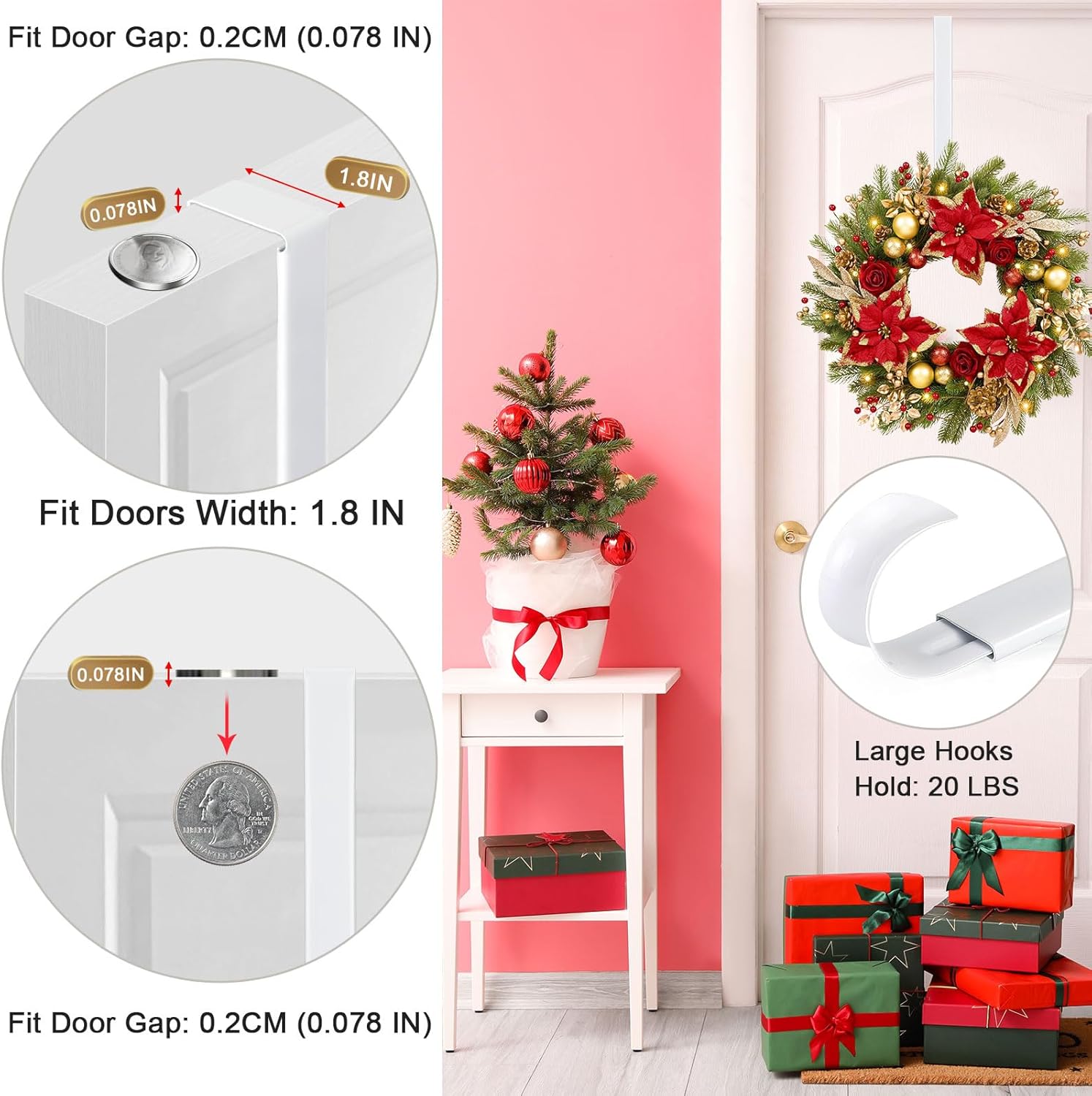 Adjustable Wreath Hanger for Front Door 20 lbs
