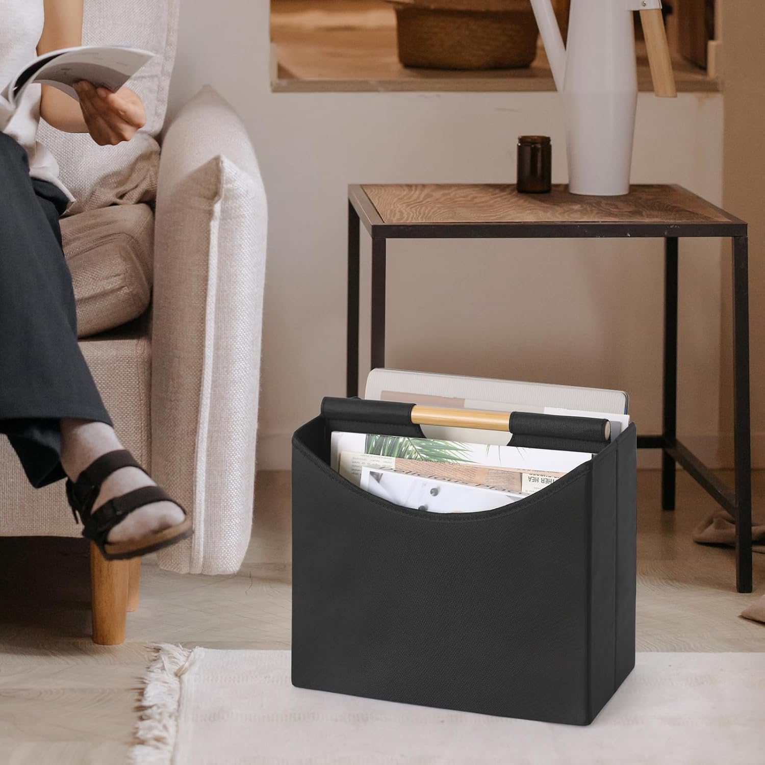 Neateam Foldable Magazine Holder with Handle Black