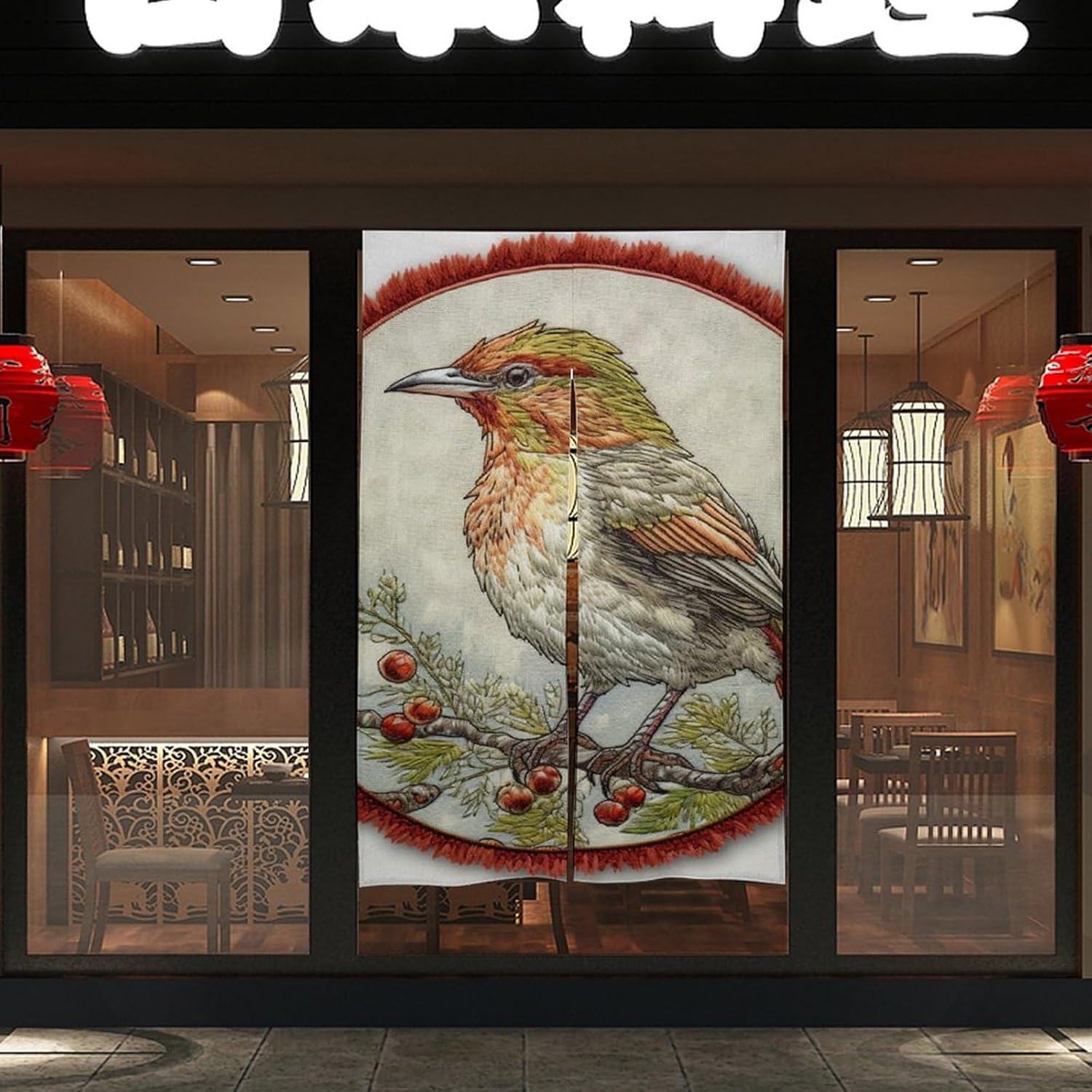 Japanese Style Noren Door Curtain with Bird Design