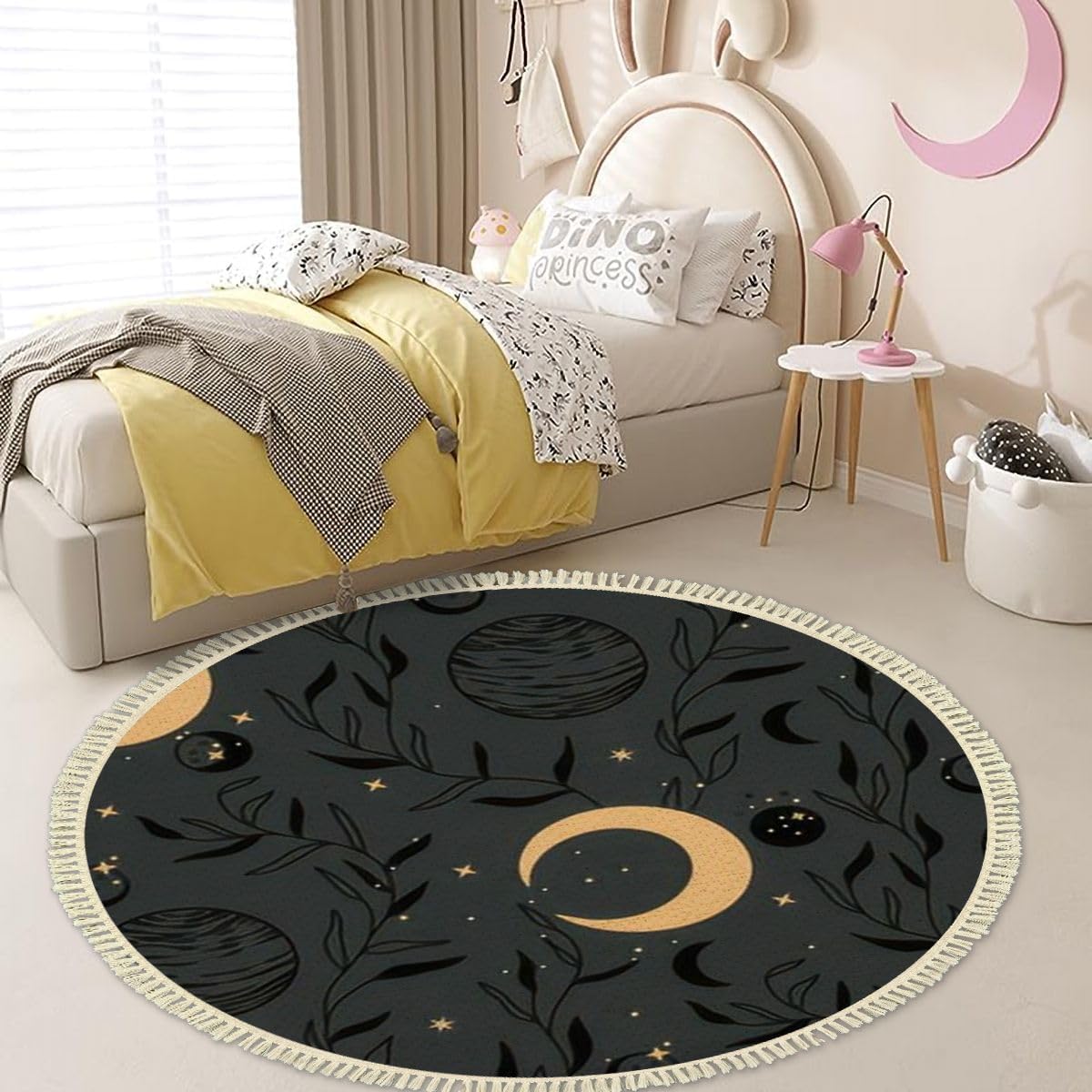 4 Round Tassels Carpet Bohemian Celestial Pattern Area Rug