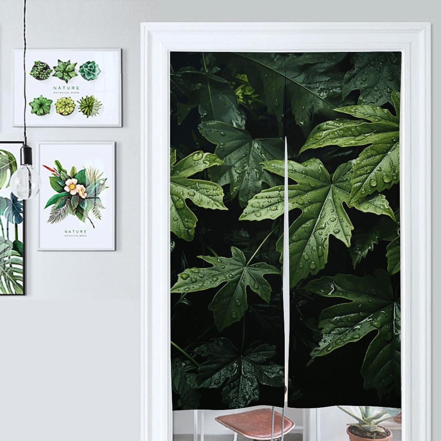 Green Leaves Pattern Door Cover Curtain 57x17 Inches