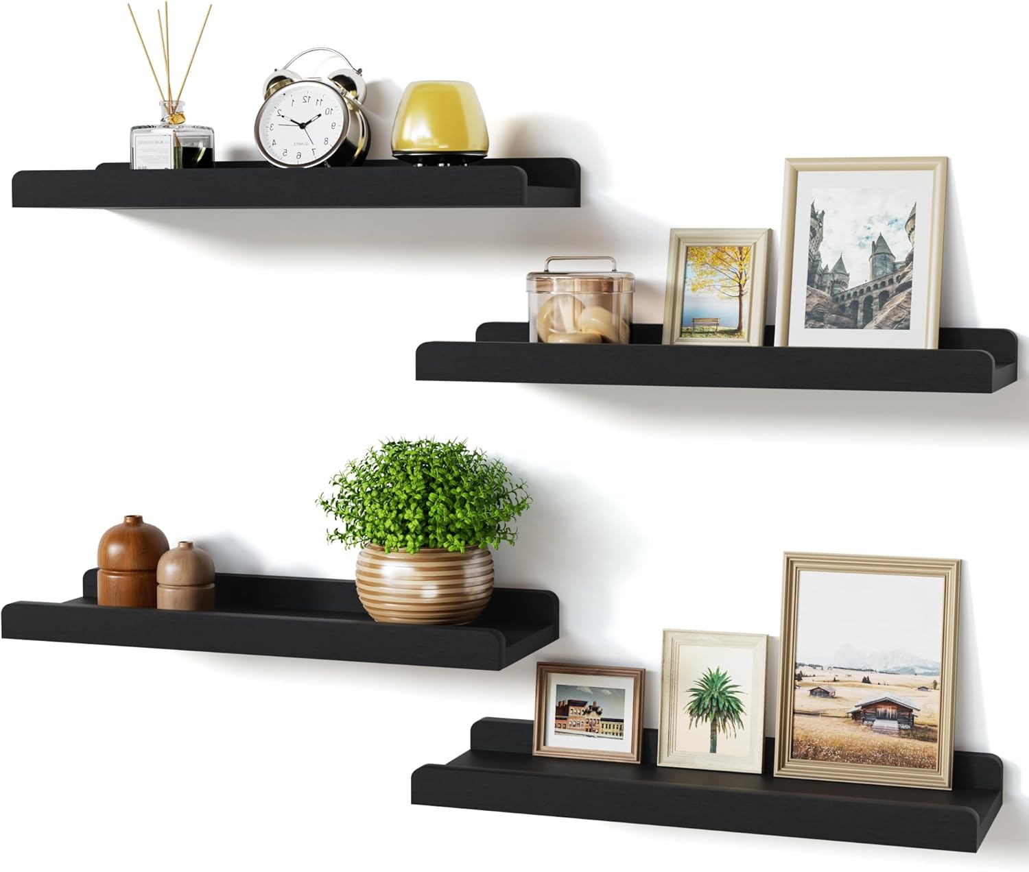 Love-KANKEI 4 Pack Black Floating Wall Shelves