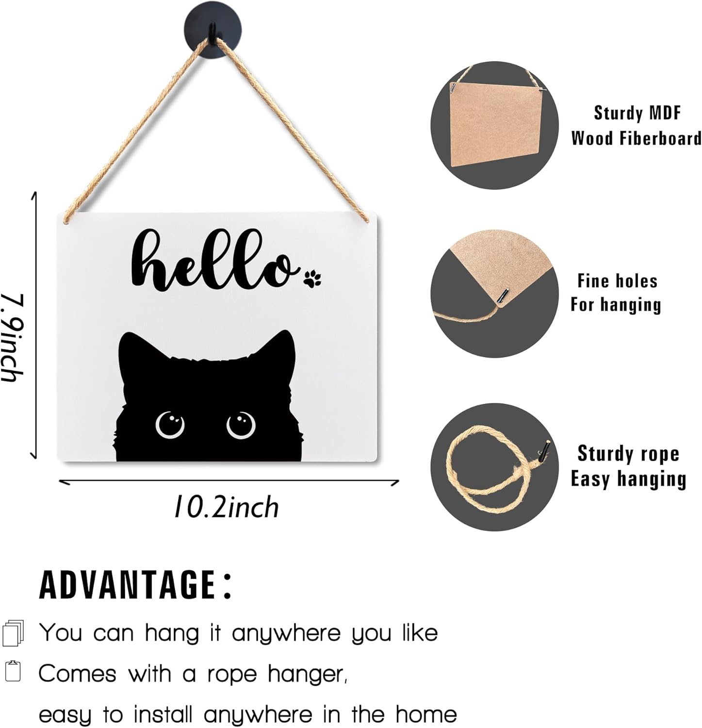 Lacosu Wall Pediment Cat Welcome Sign 10x8 Inches