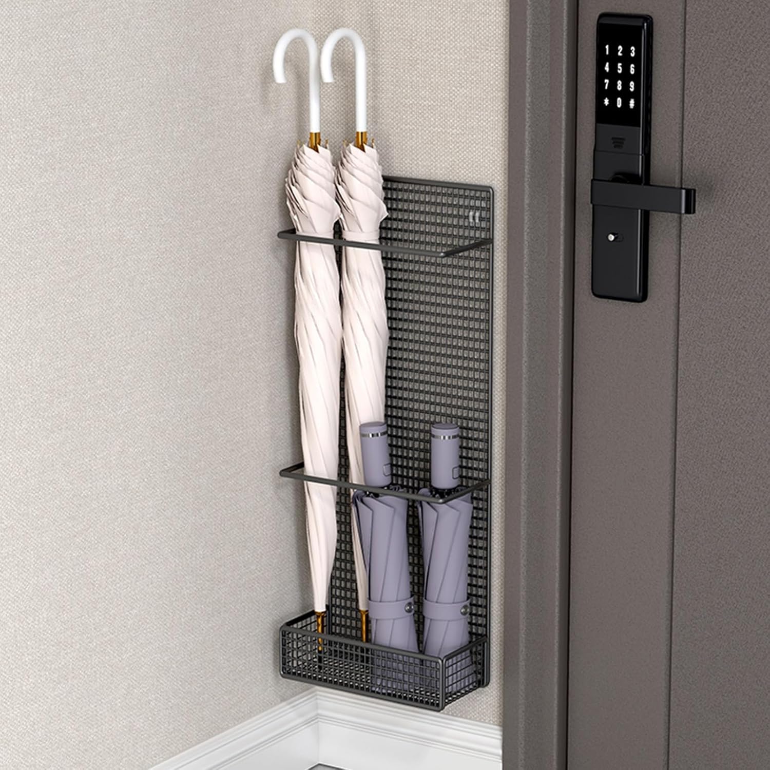 Punch-Free Wall-Mounted Umbrella Stand Black 20cm