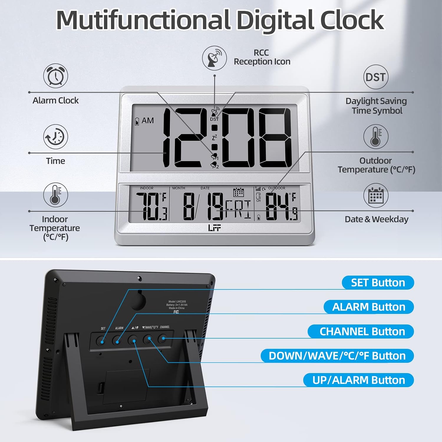 LFF Atomic Clock Large Display Wall Clock