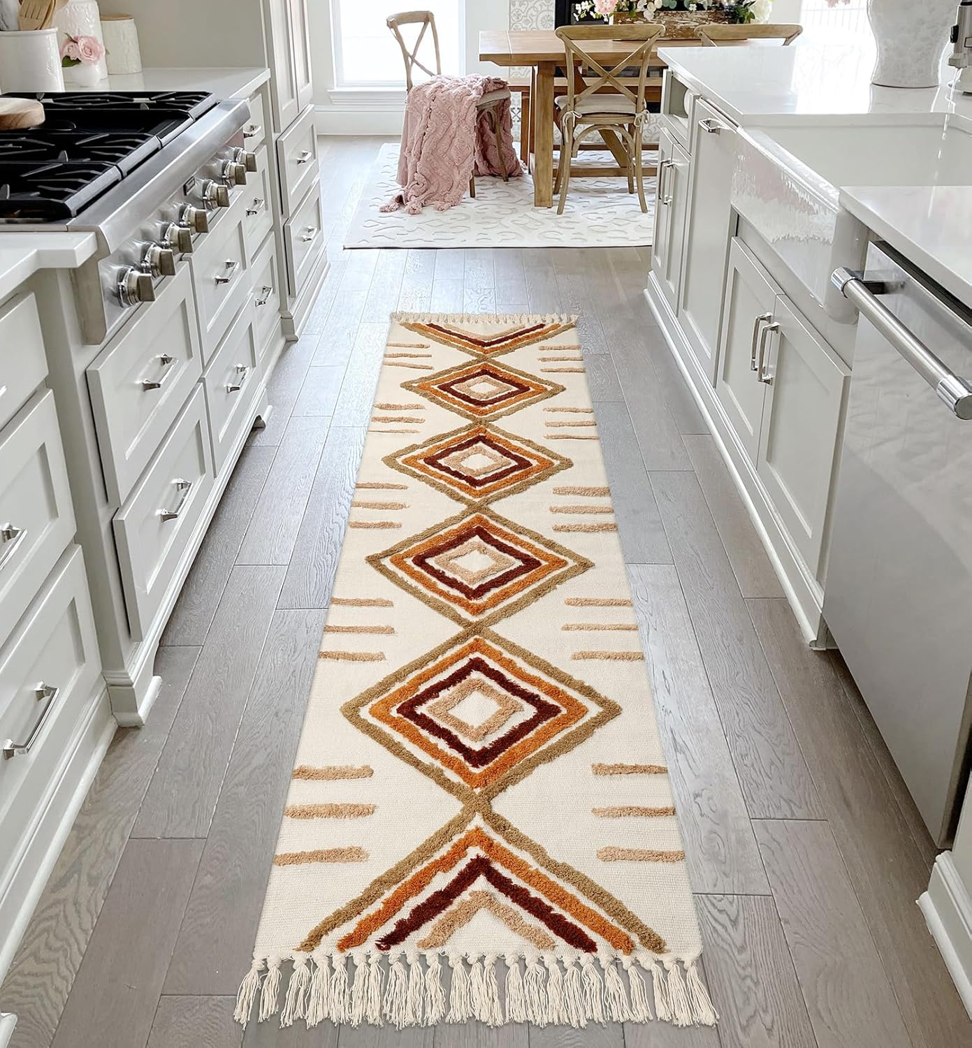 Uphome Boho Runner Rug 2x8 Soft Cotton with Tassels