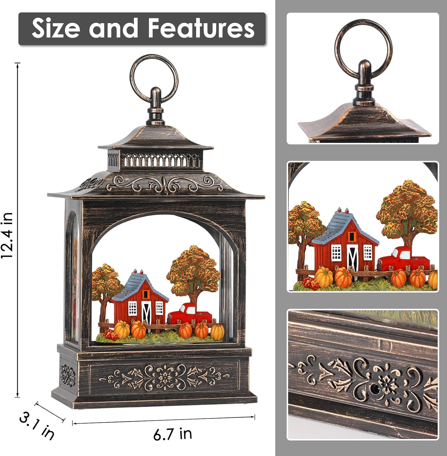 Fall Snow Globe Lantern with Timer and 2 Power Options