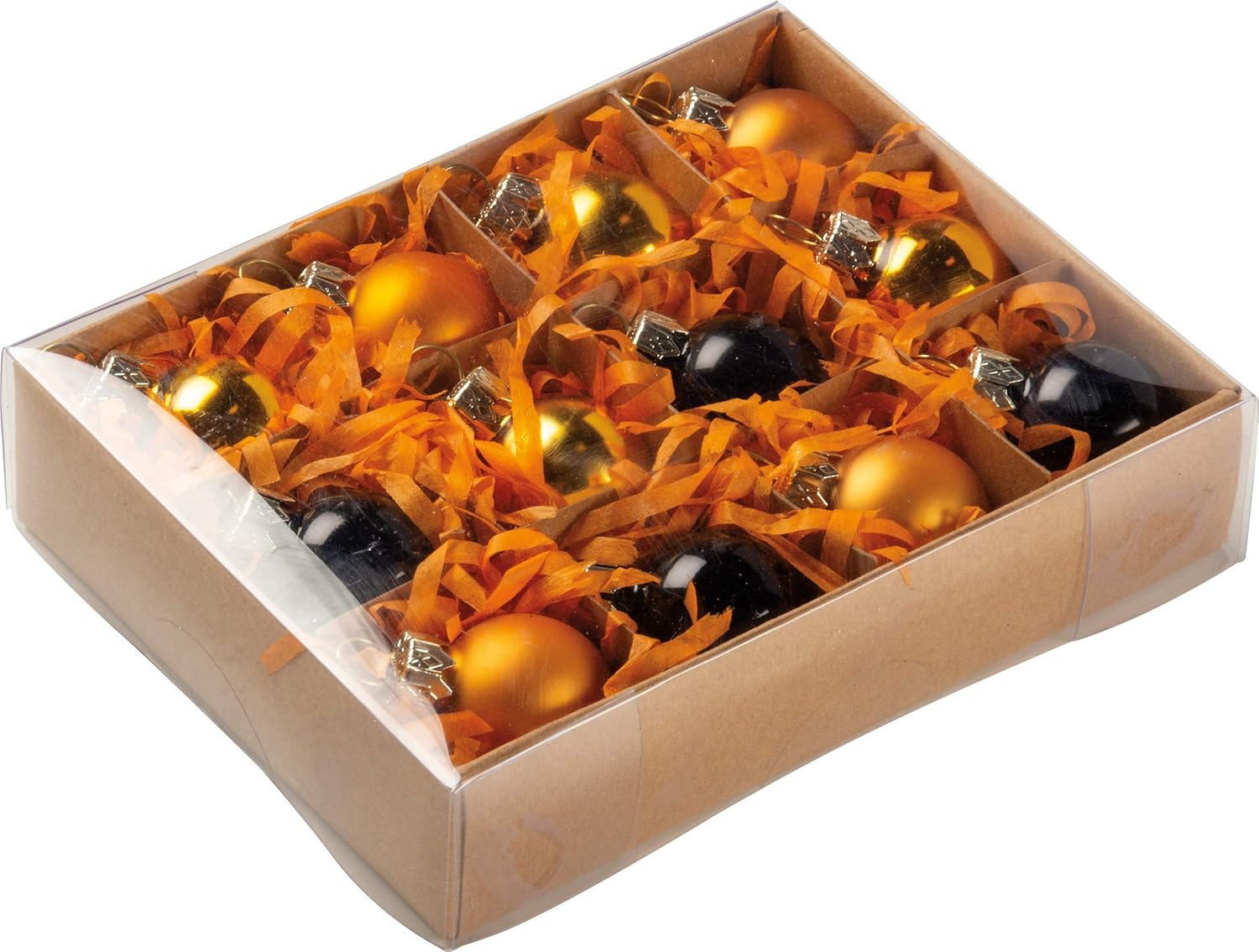 Primitives by Kathy Halloween Glass Ball Ornaments Set of 12 Mini Orange Black