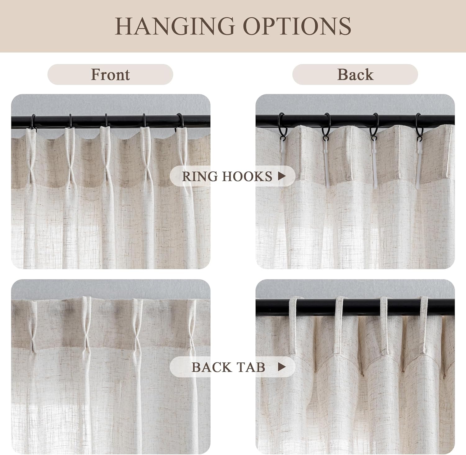 MYSKY HOME Linen Curtains 84 x 40 2 Panels Set