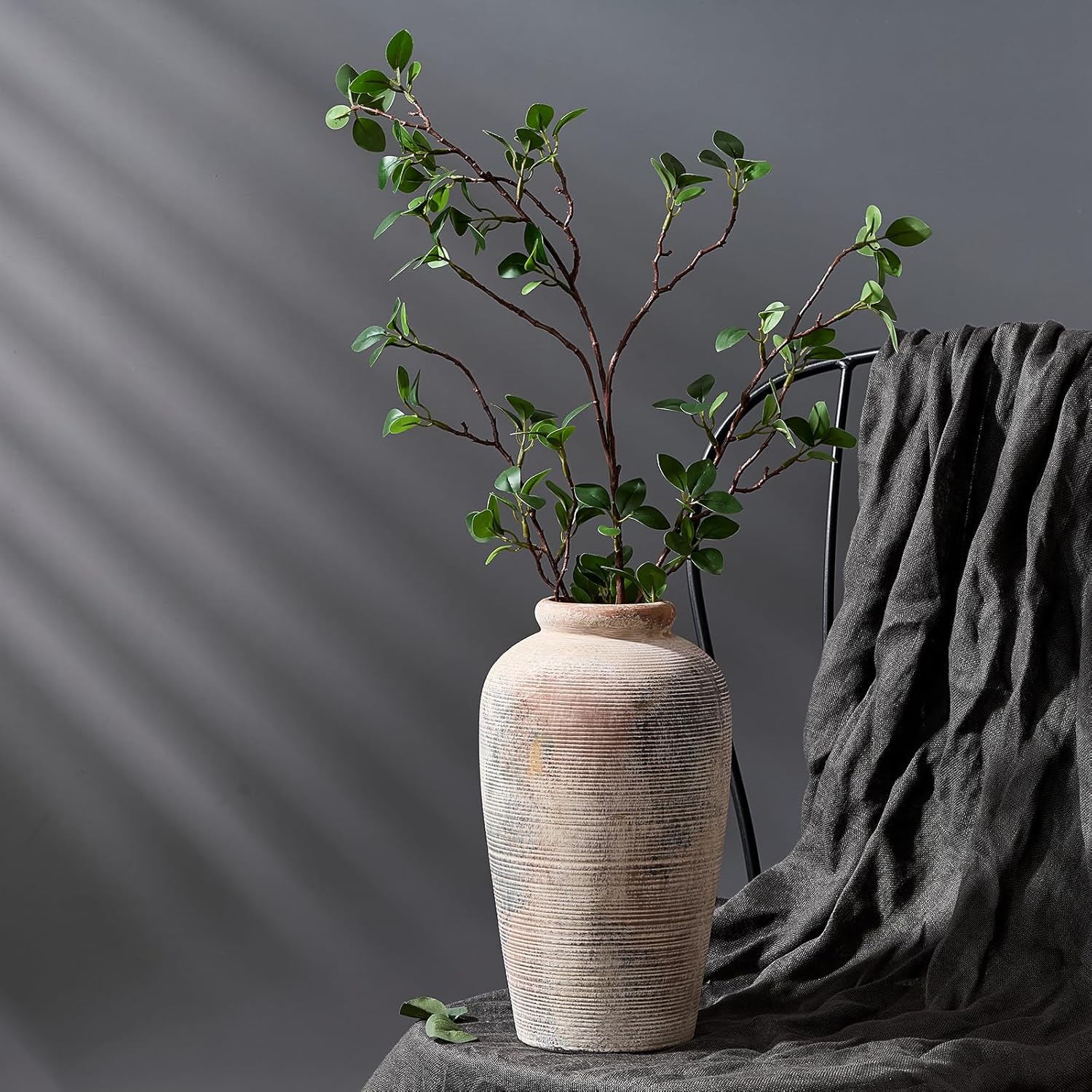 Large Ceramic Rustic Vase 11 Inch Gray