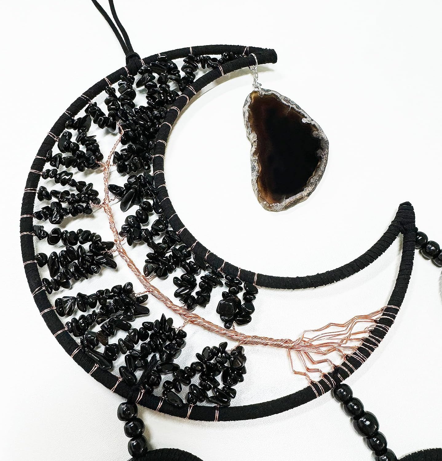 Black Gemstone Agate Dream Catcher with Tree of Life
