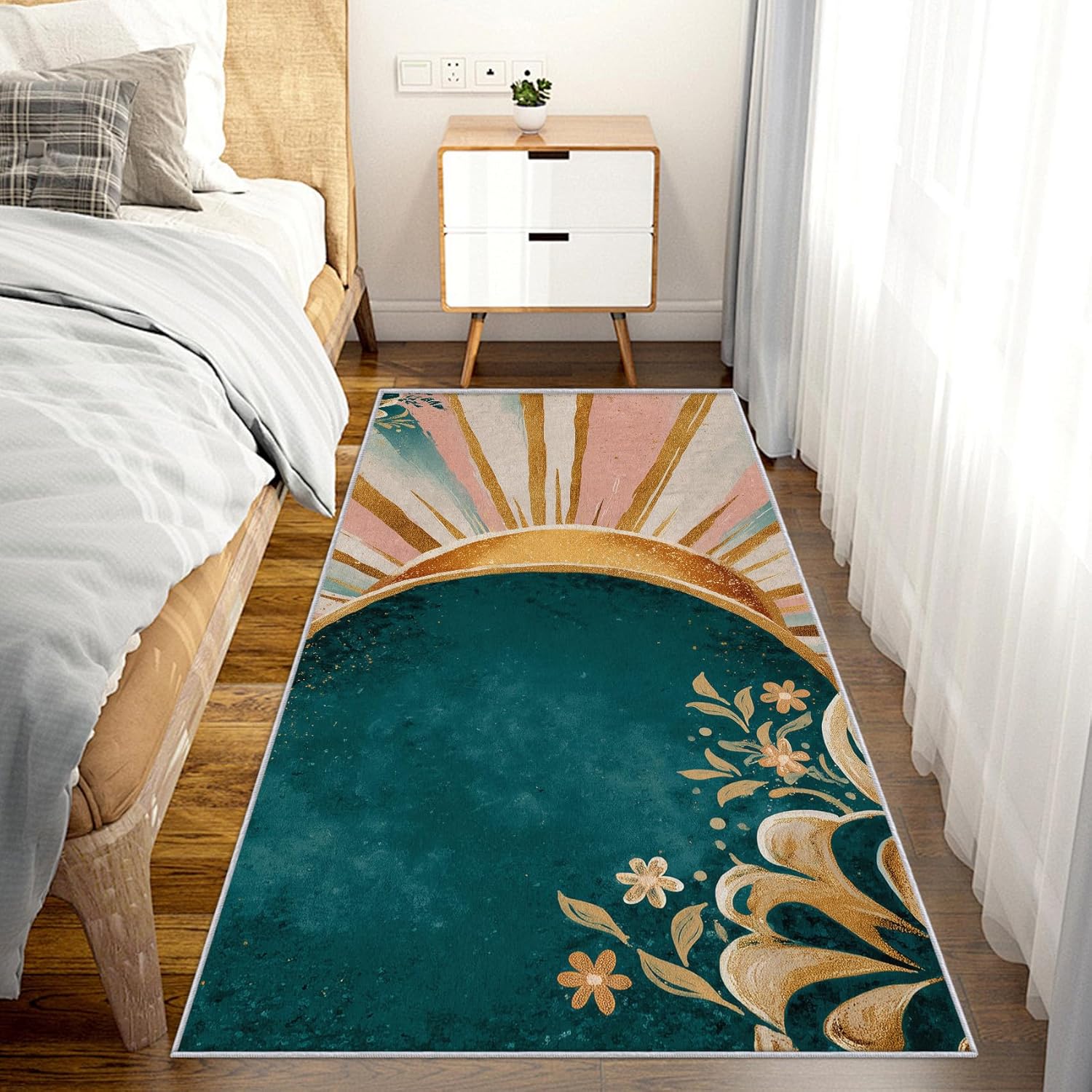Colorful Sunrise Runner Rug 4x8 Washable Non Slip