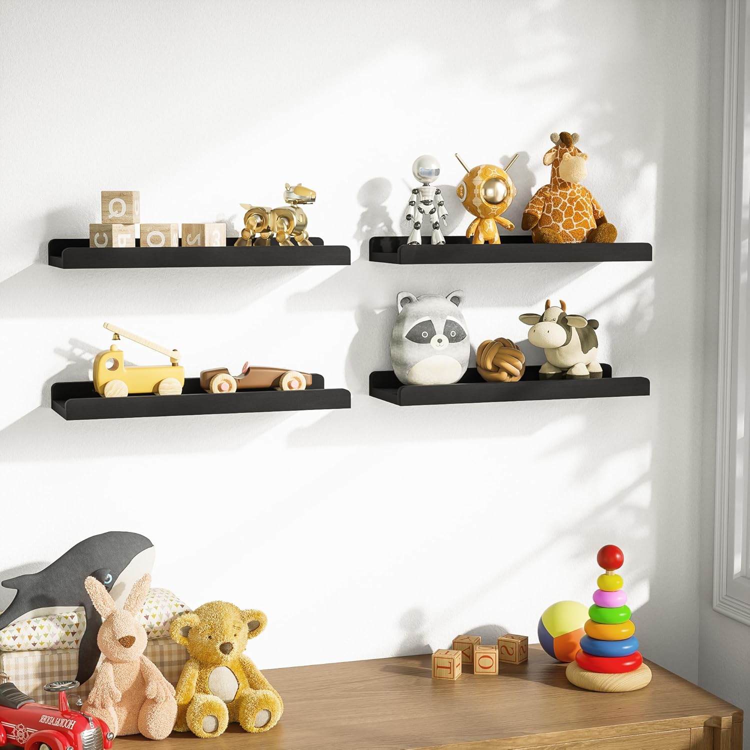 Love-KANKEI 4 Pack Black Floating Wall Shelves