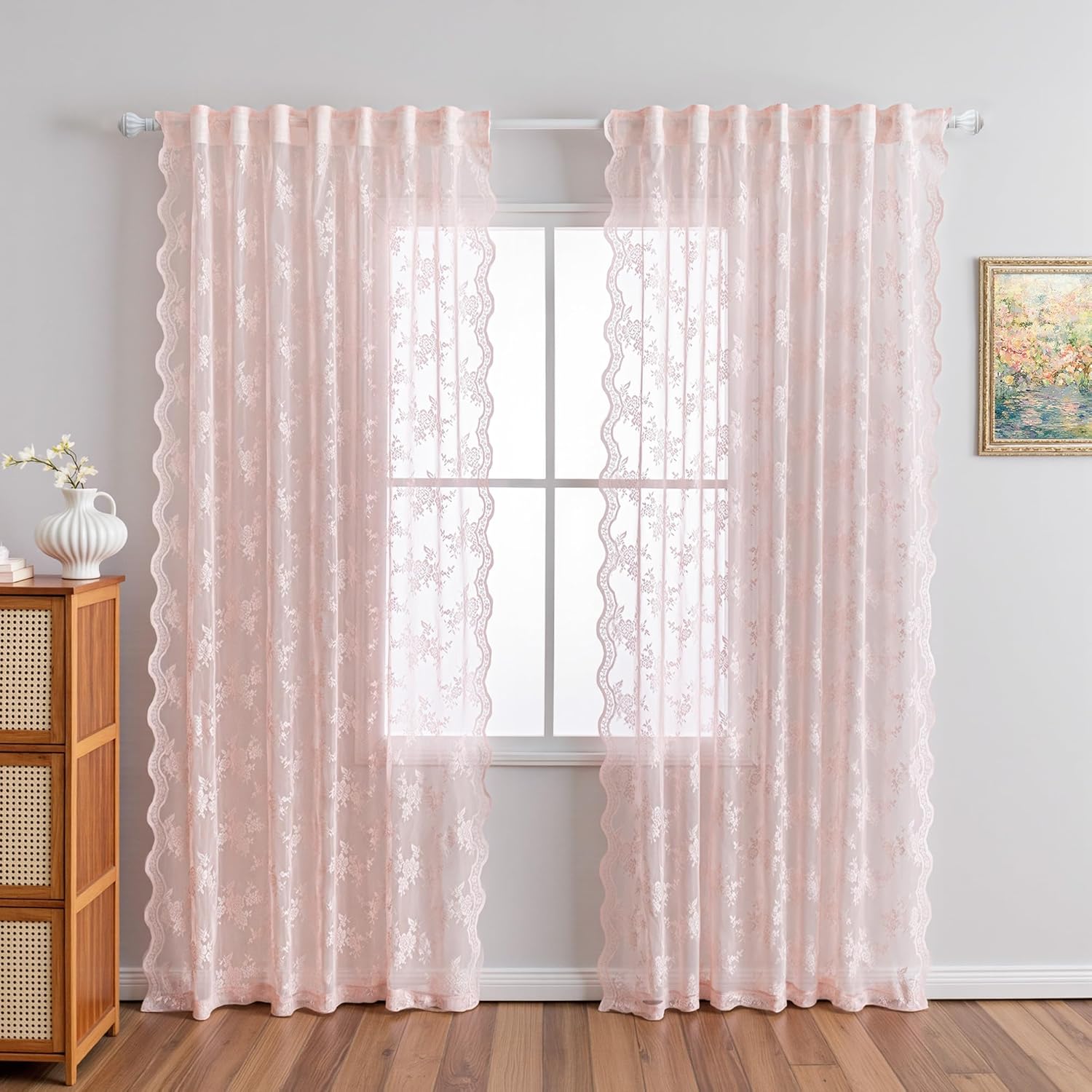 MEETSKY Pink Sheer Curtains 50x84 2 Panels