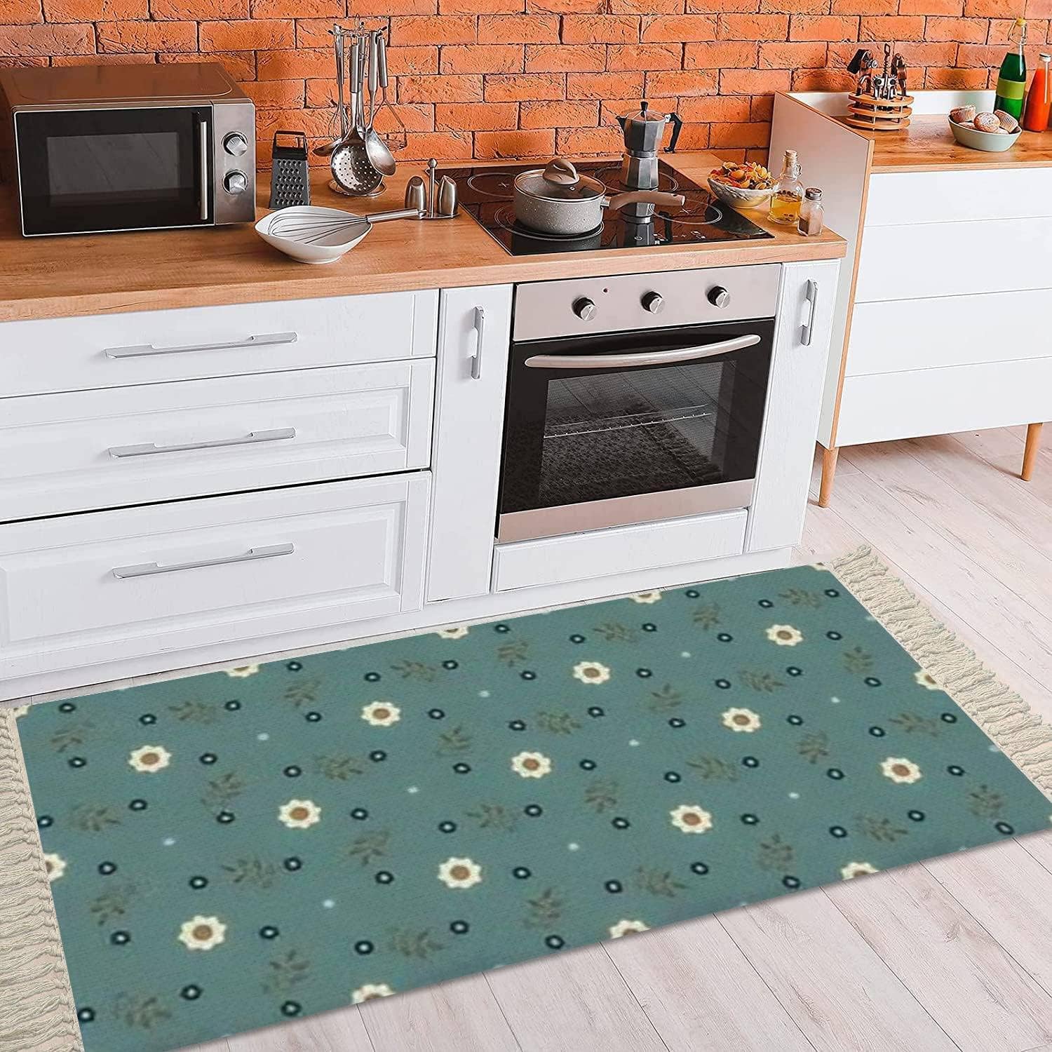 Boho Kids Bedroom Playroom Rug with Tassels and Flowers