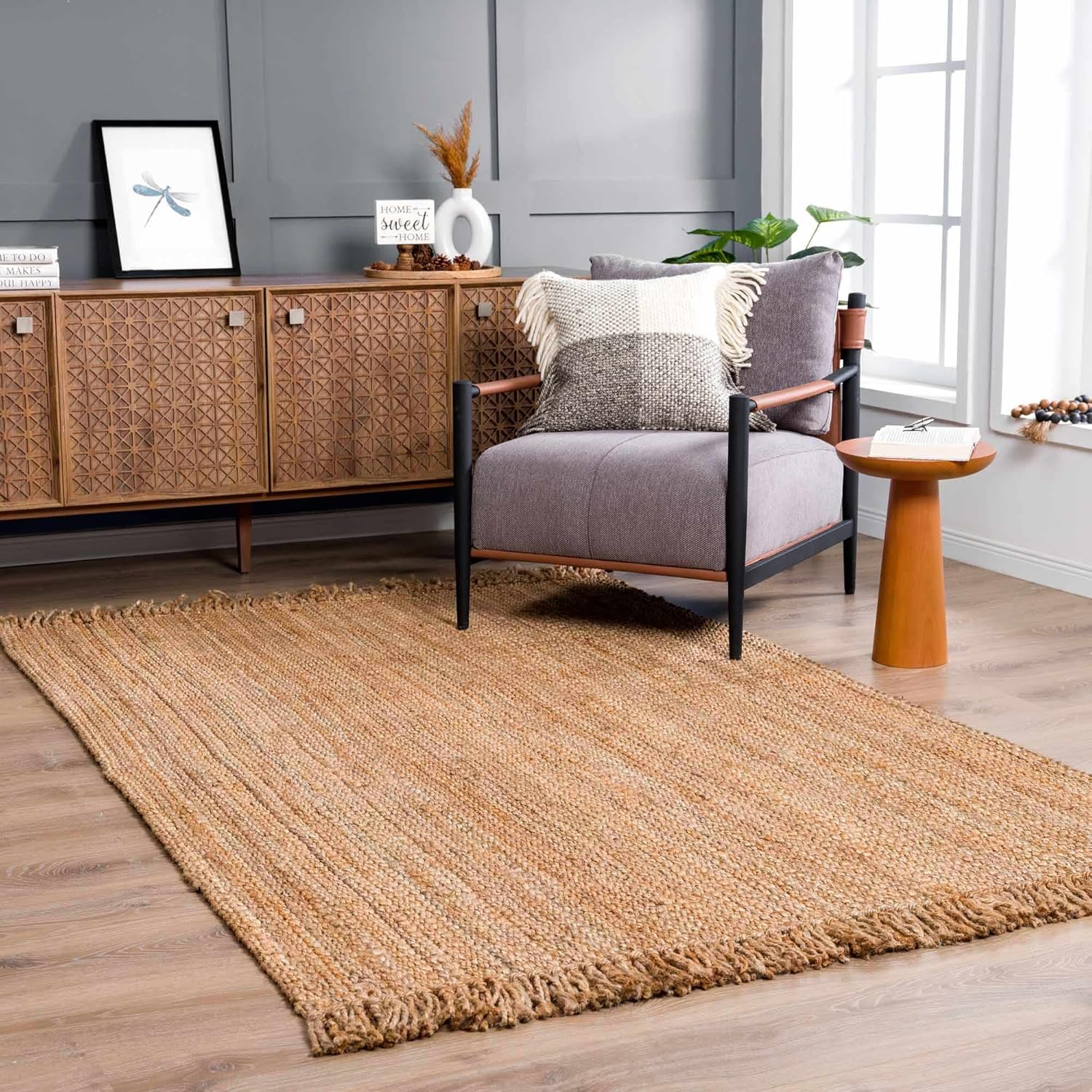 Moncton Bohemian Jute Runner Rug - 26 x 16 Farmhouse Style Hallway Carpet