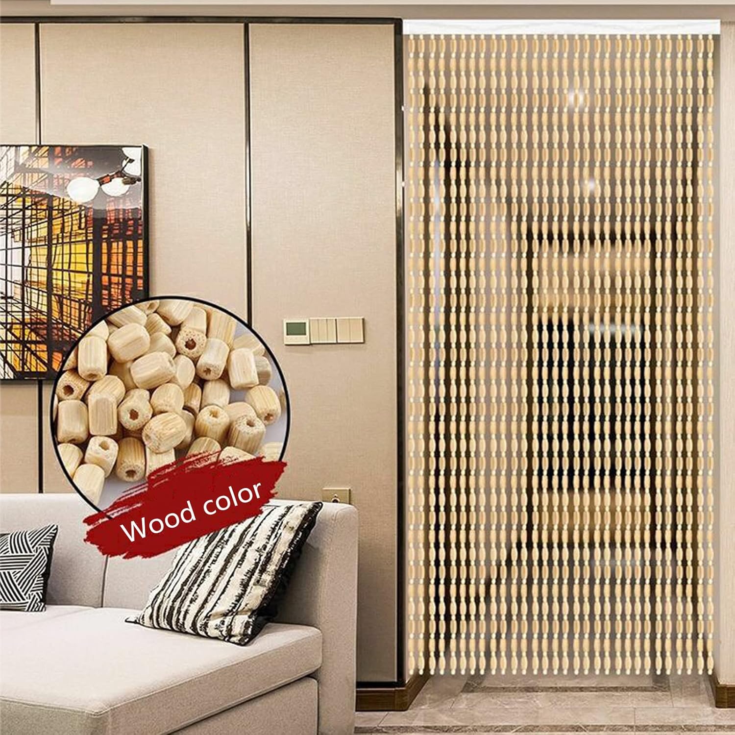 Wood Beaded Curtain for Doorway and Room Divider