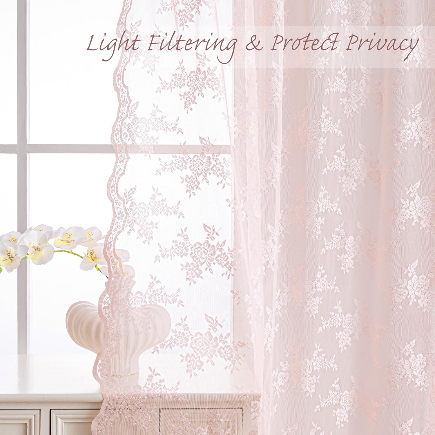 MEETSKY Pink Sheer Curtains 50x84 2 Panels