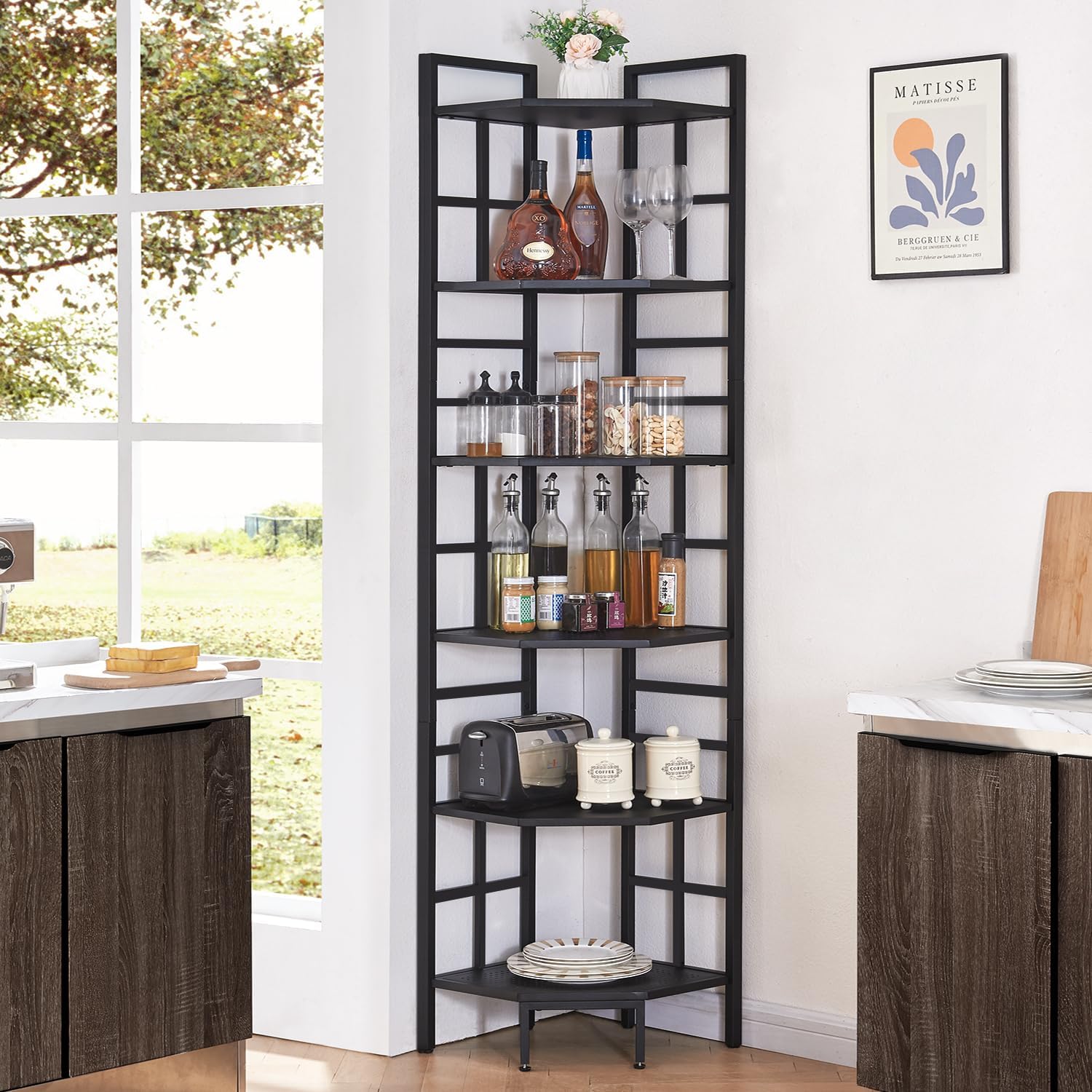 HOMISSUE 6 Tier Corner Bookshelf Black 769 Inch Tall