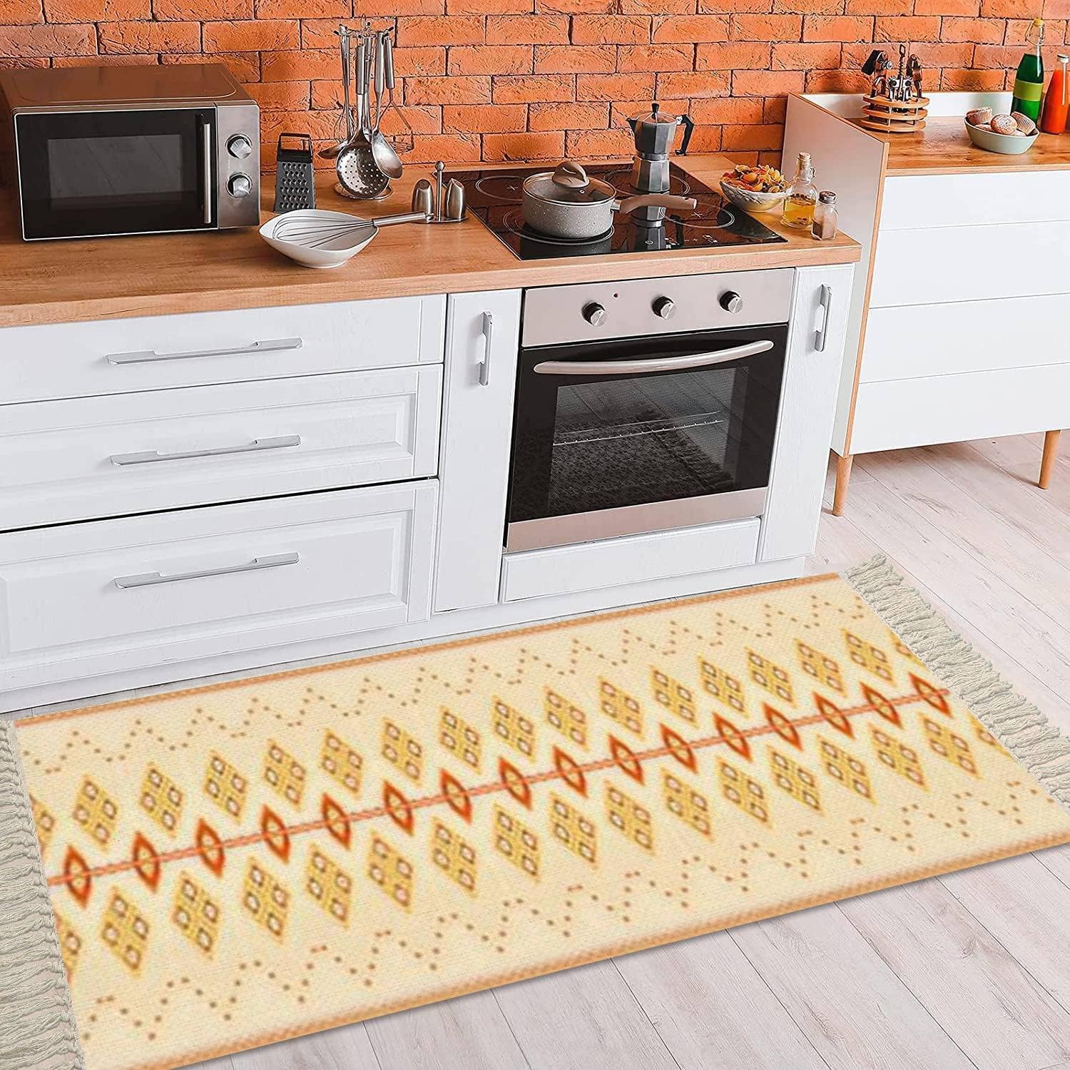 Boho Style Area Rug with Ikat Tassels