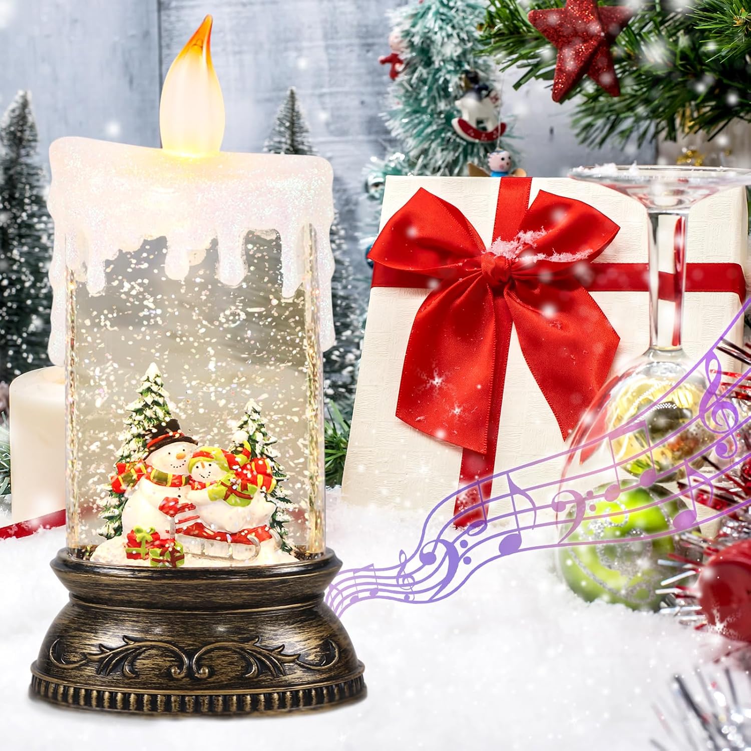Wondise Rechargeable Snow Globe Lamp with Music and 6H Timer