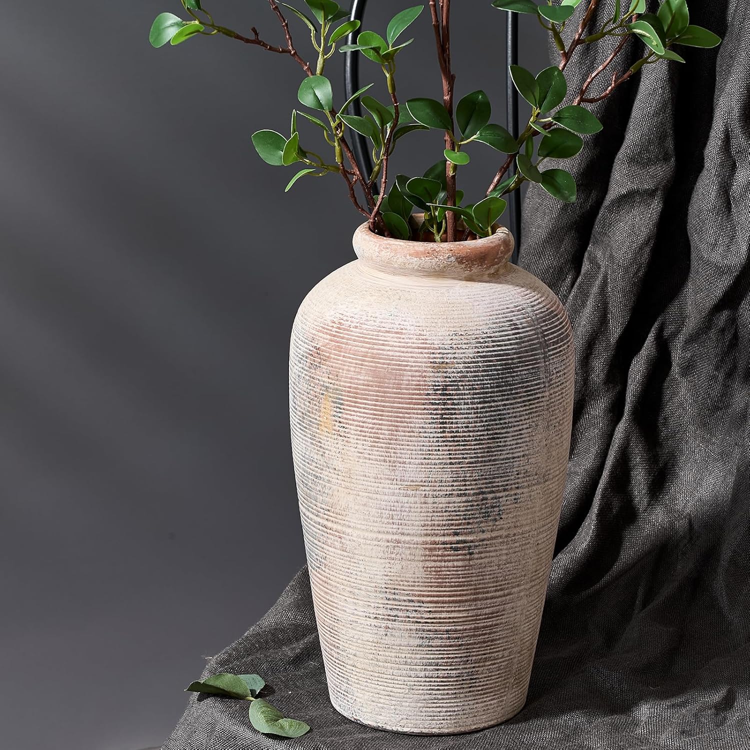 Large Ceramic Rustic Vase 11 Inch Gray