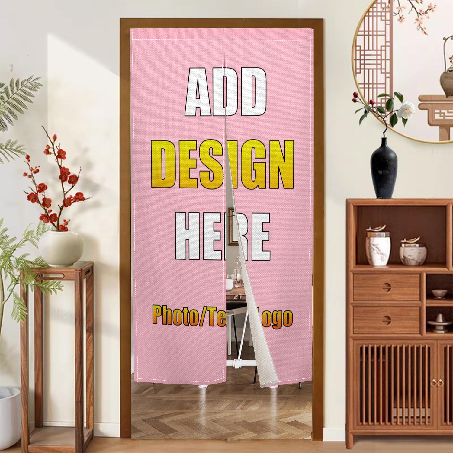 Custom Noren Curtain for Door Divider with Photo Text Logo