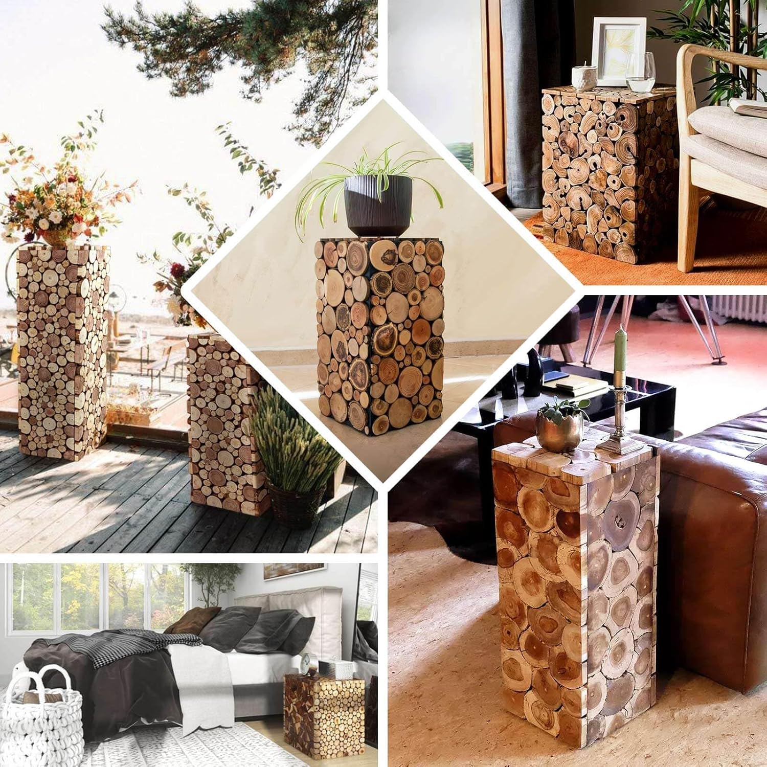 Efavormart Natural Wooden Slices Pedestal Stand 24 Inch
