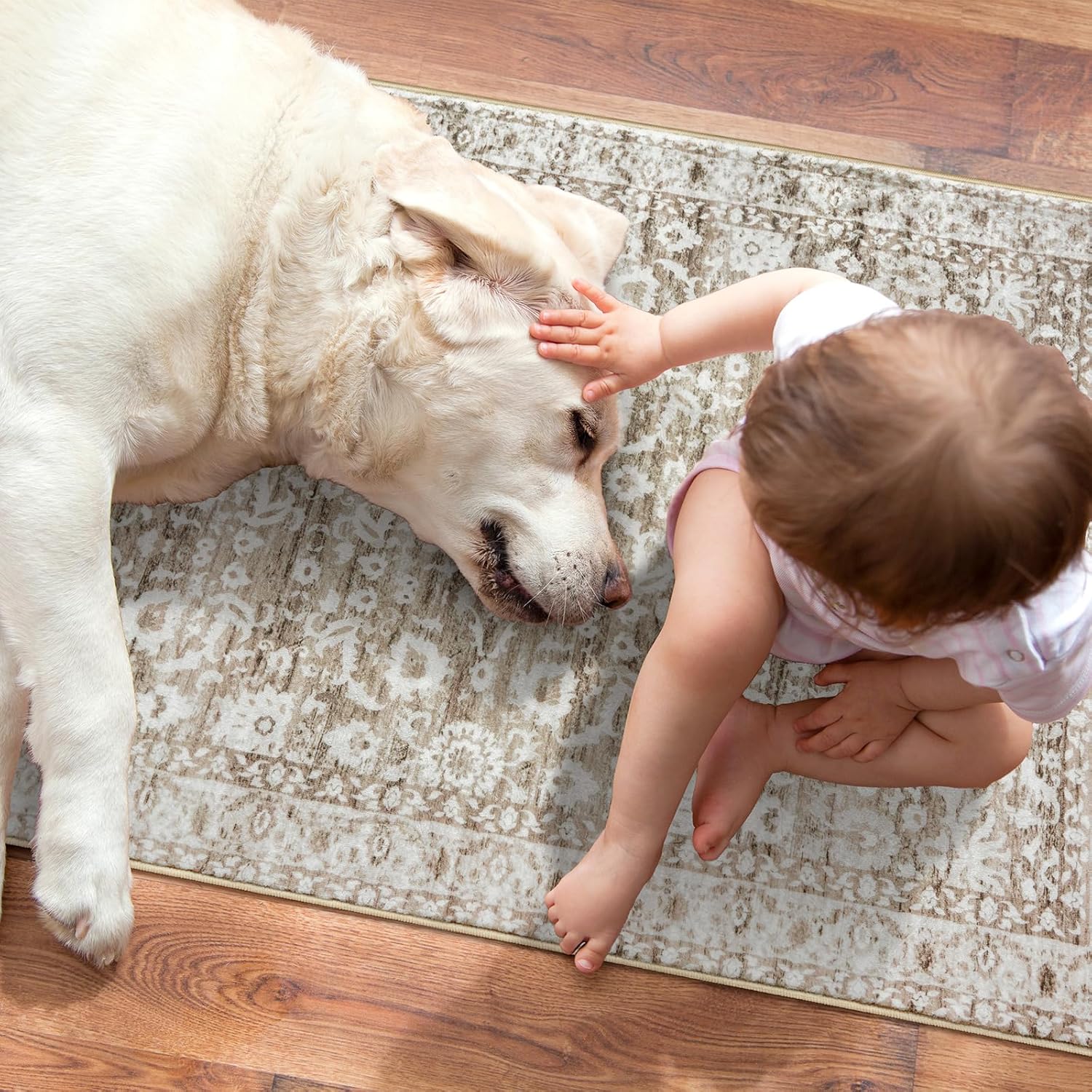 Lansny Hallway Runner Rug 2x8 Feet Beige White Floral