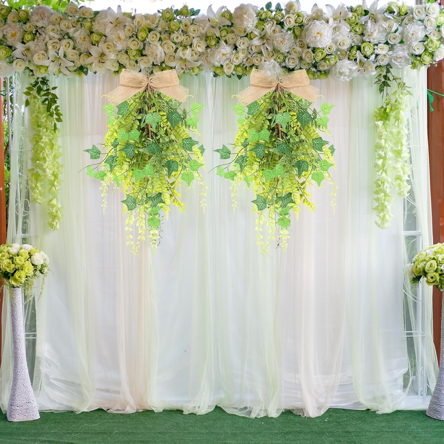 2 Pcs 24 Inch Artificial Green Fern Teardrop Wreath
