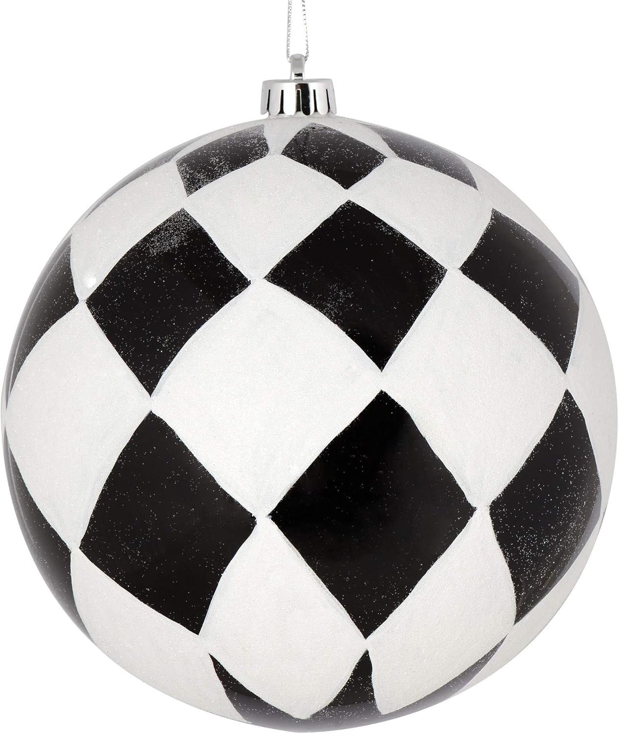 Vickerman 8 Inch Black Ball with White Diamond Glitter Christmas Ornament