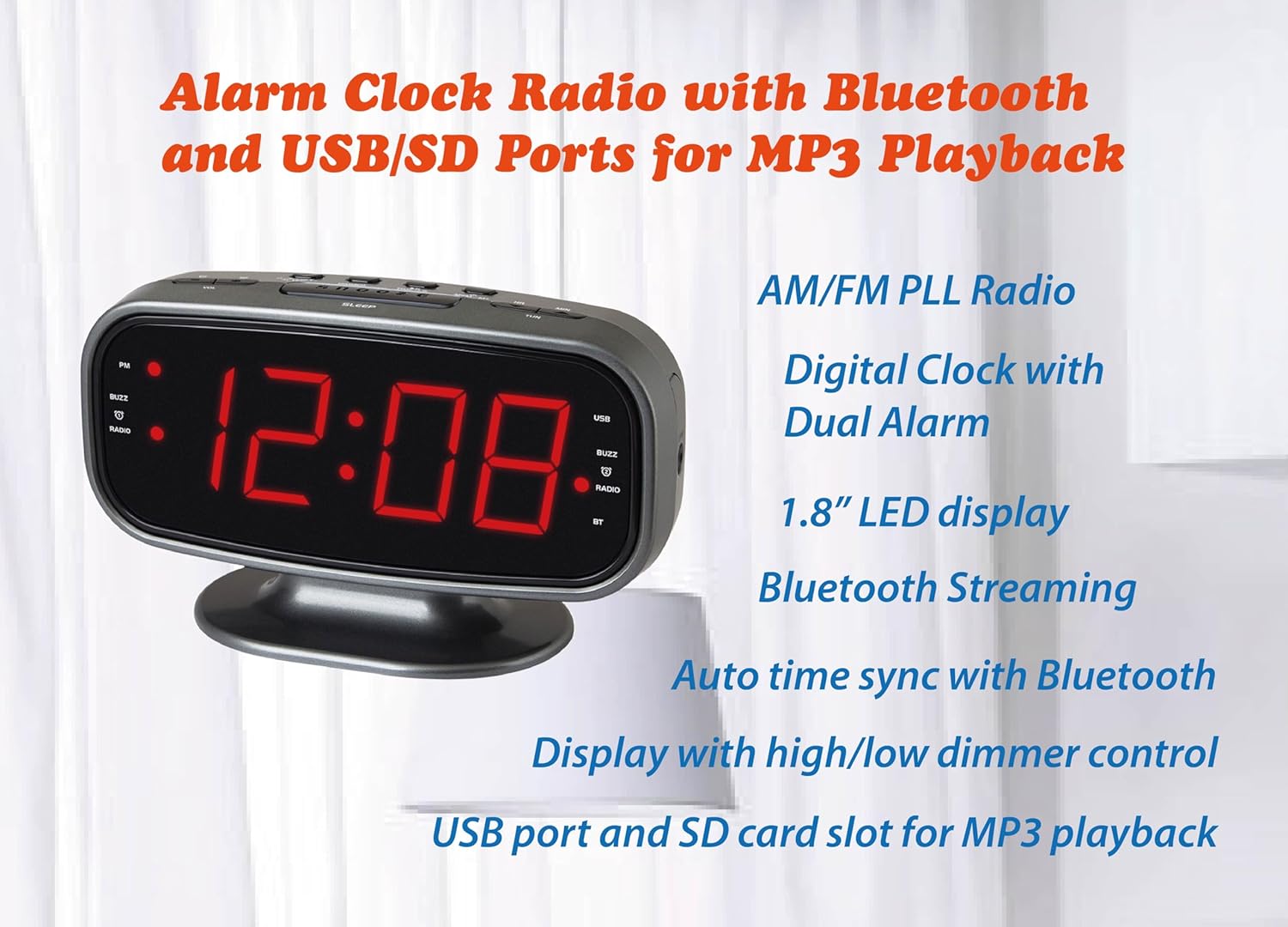 HX-153CR PLL AM FM Radio Alarm Clock with Bluetooth