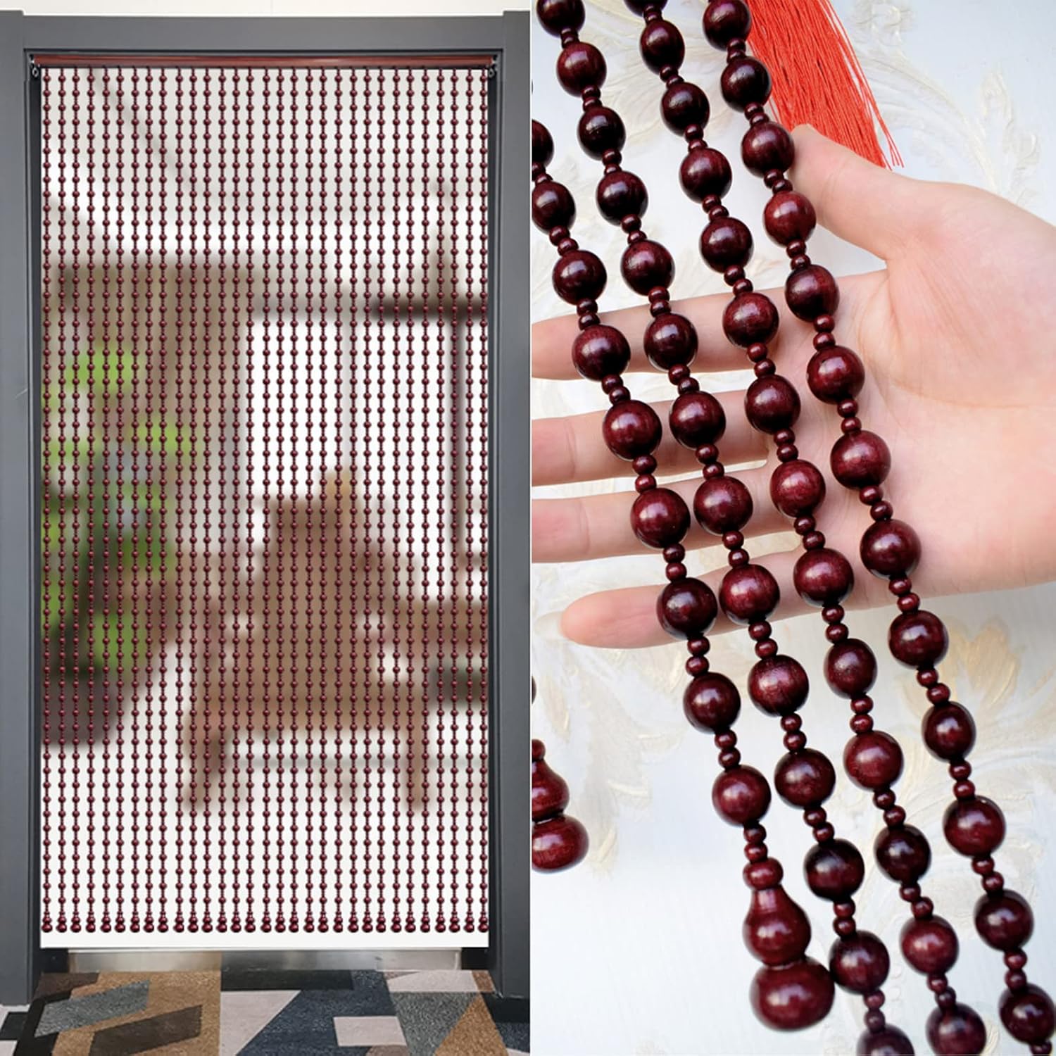 KDDEON Retro Style Wood Bead Curtain 25 Strands
