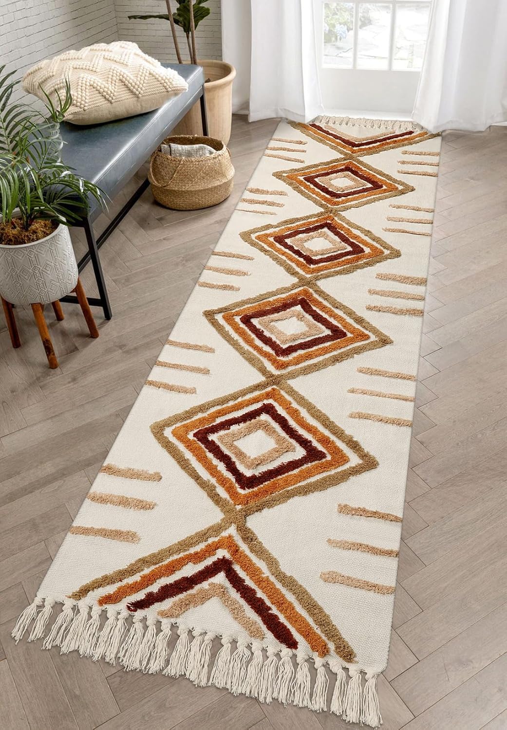 Uphome Boho Runner Rug 2x8 Soft Cotton with Tassels