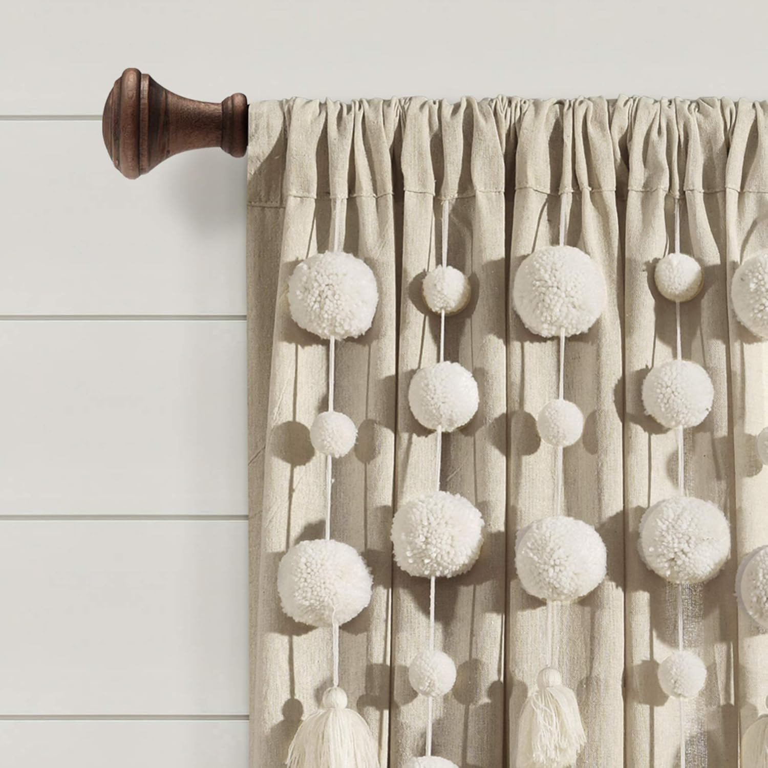 Lush Decor Boho Pom Pom Tassel Linen Curtain Panel