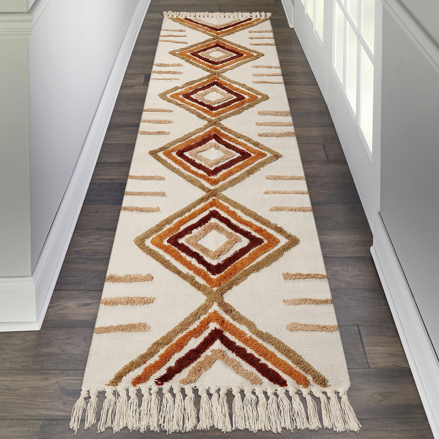 Uphome Boho Runner Rug 2x8 Soft Cotton with Tassels