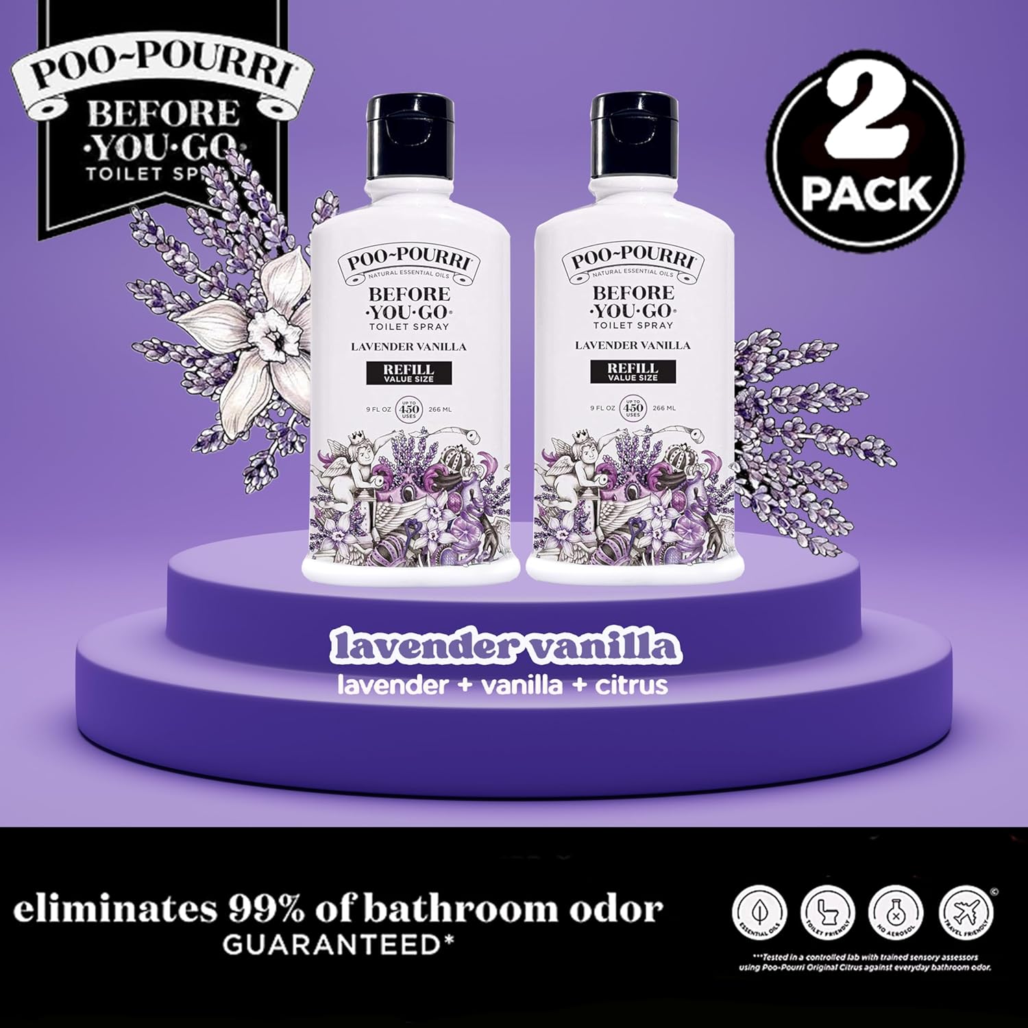 Poo-Pourri Toilet Spray Refill 9 Fl Oz 2 Pack Lavender Vanilla